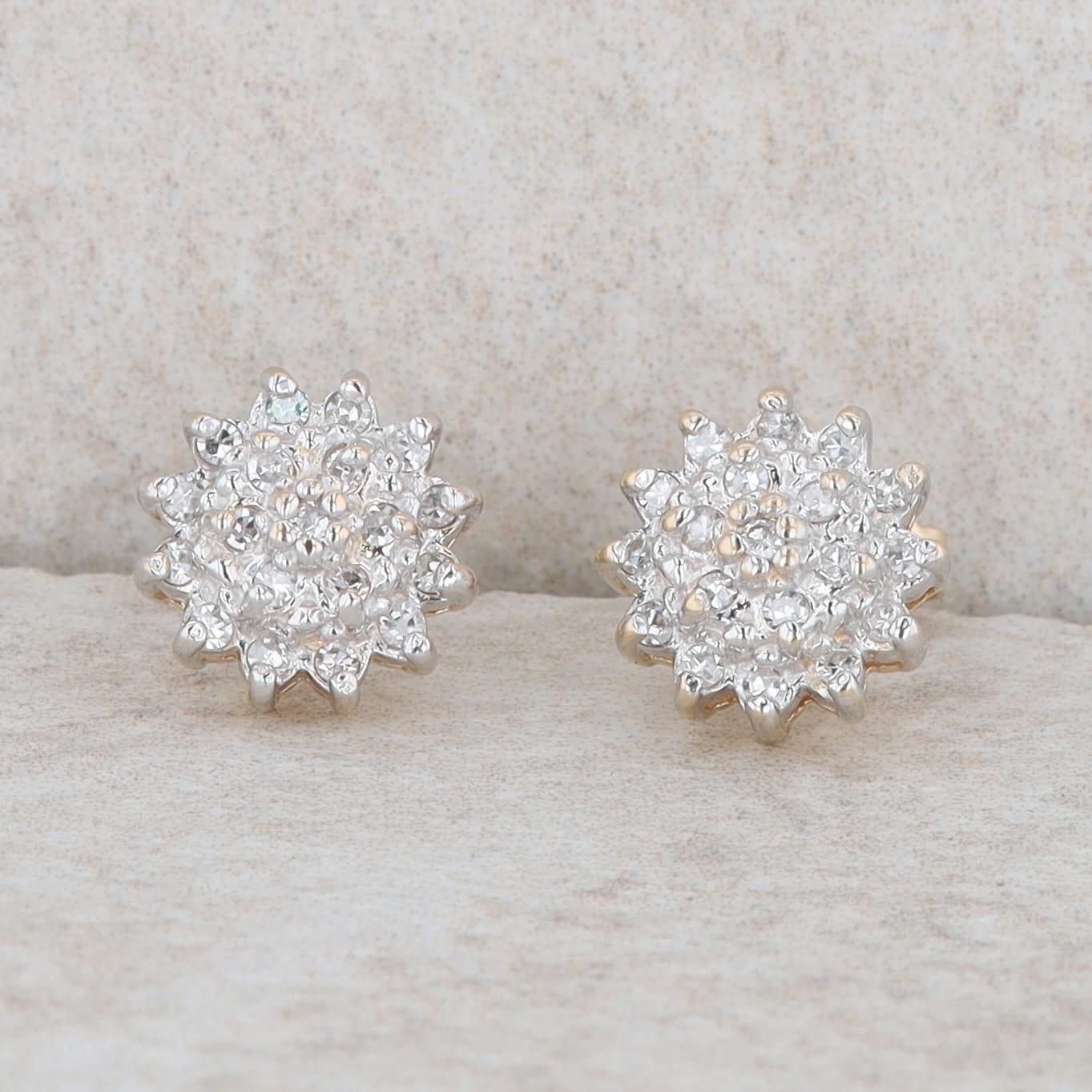 14k Yellow Gold Diamond Cluster Stud Earrings