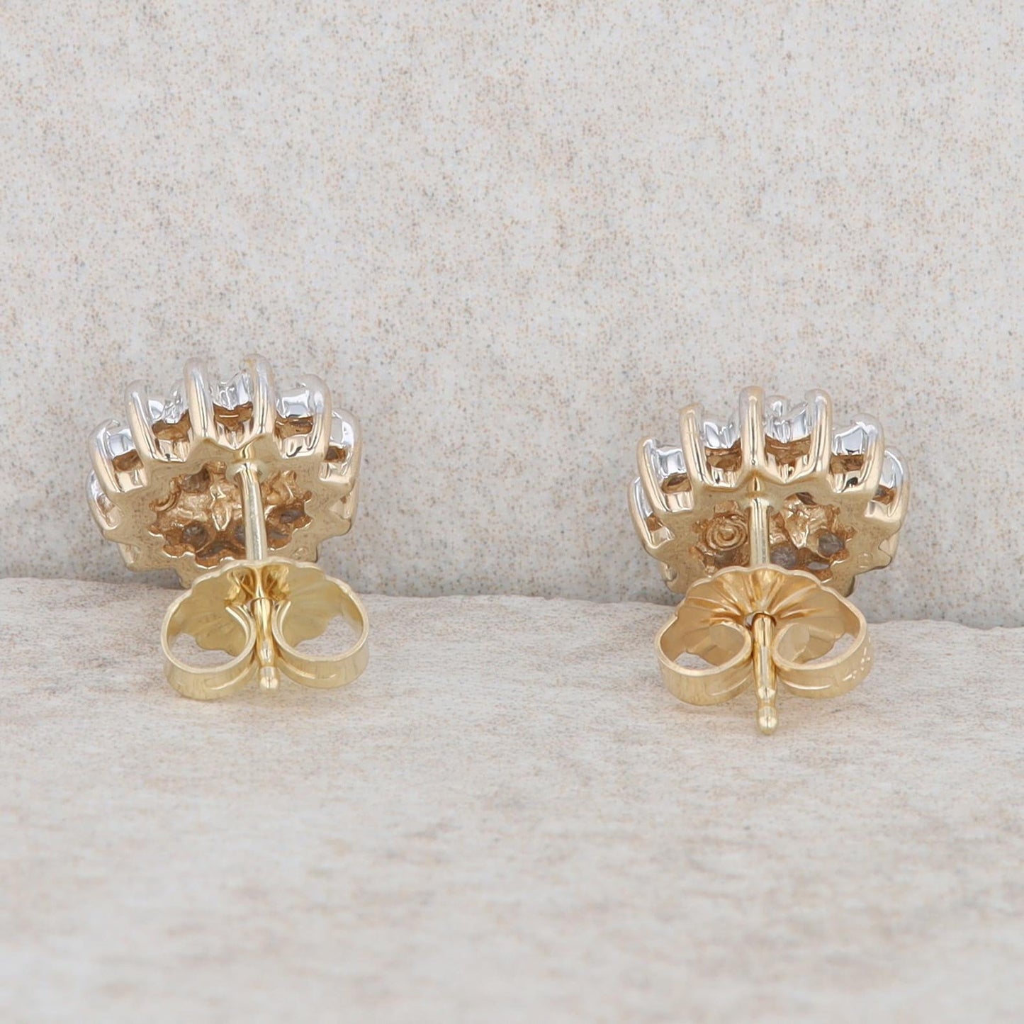 14k Yellow Gold Diamond Cluster Stud Earrings