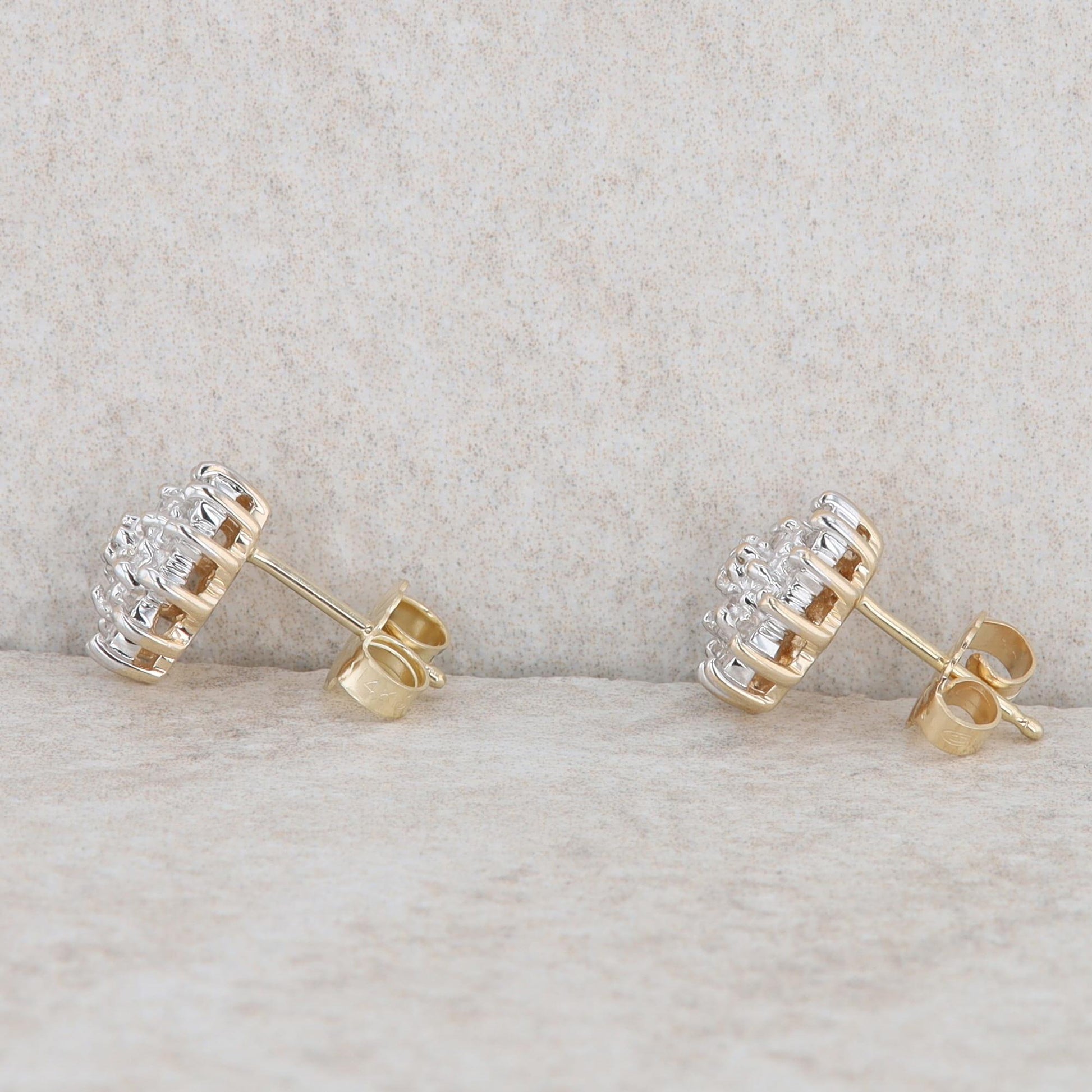 14k Yellow Gold Diamond Cluster Stud Earrings