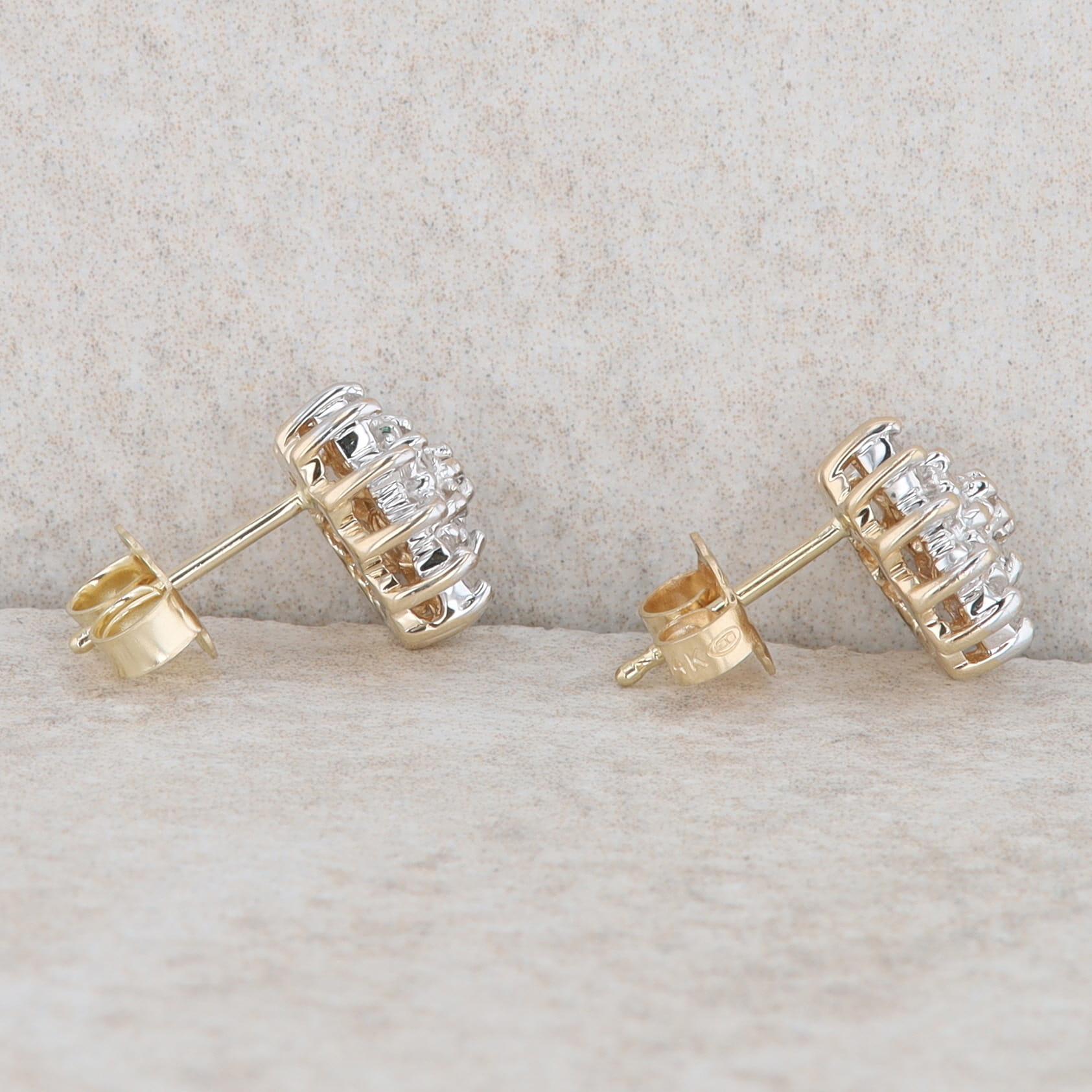 14k Yellow Gold Diamond Cluster Stud Earrings