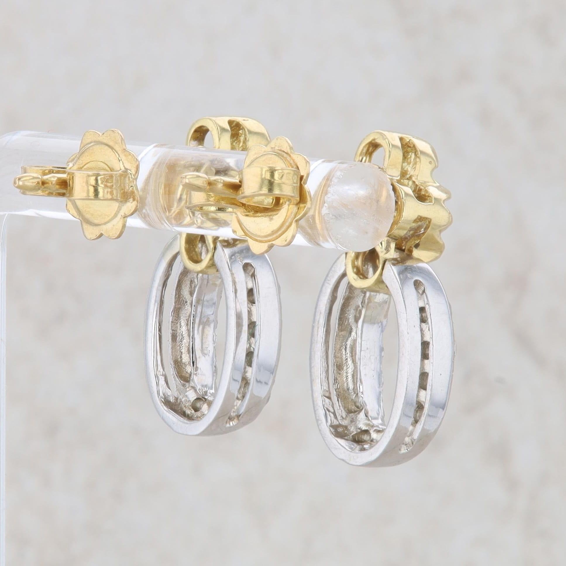 18k Two-Tone Gold Diamond Loop Textured Drop Earrings