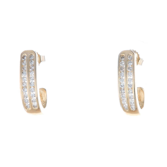 14k Yellow Gold 3/8 Carat Diamond "J" Hoop Stud Earrings