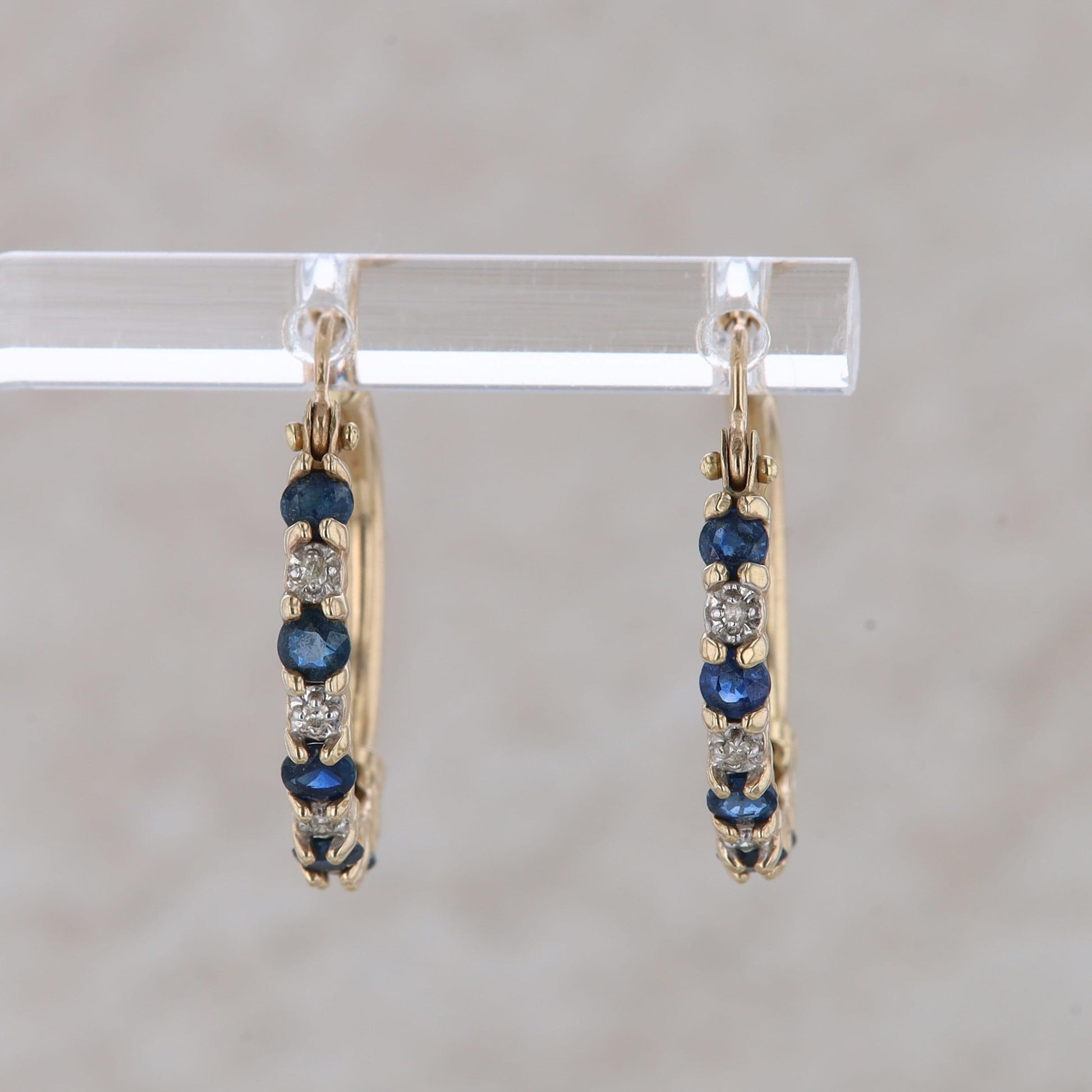 10k Yellow Gold Sapphire and Diamond Hoop Earrings