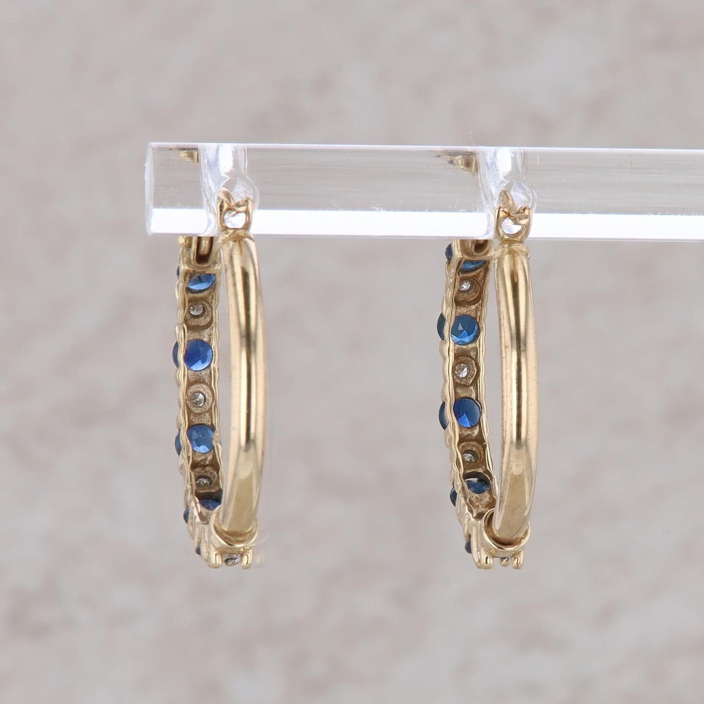 10k Yellow Gold Sapphire and Diamond Hoop Earrings