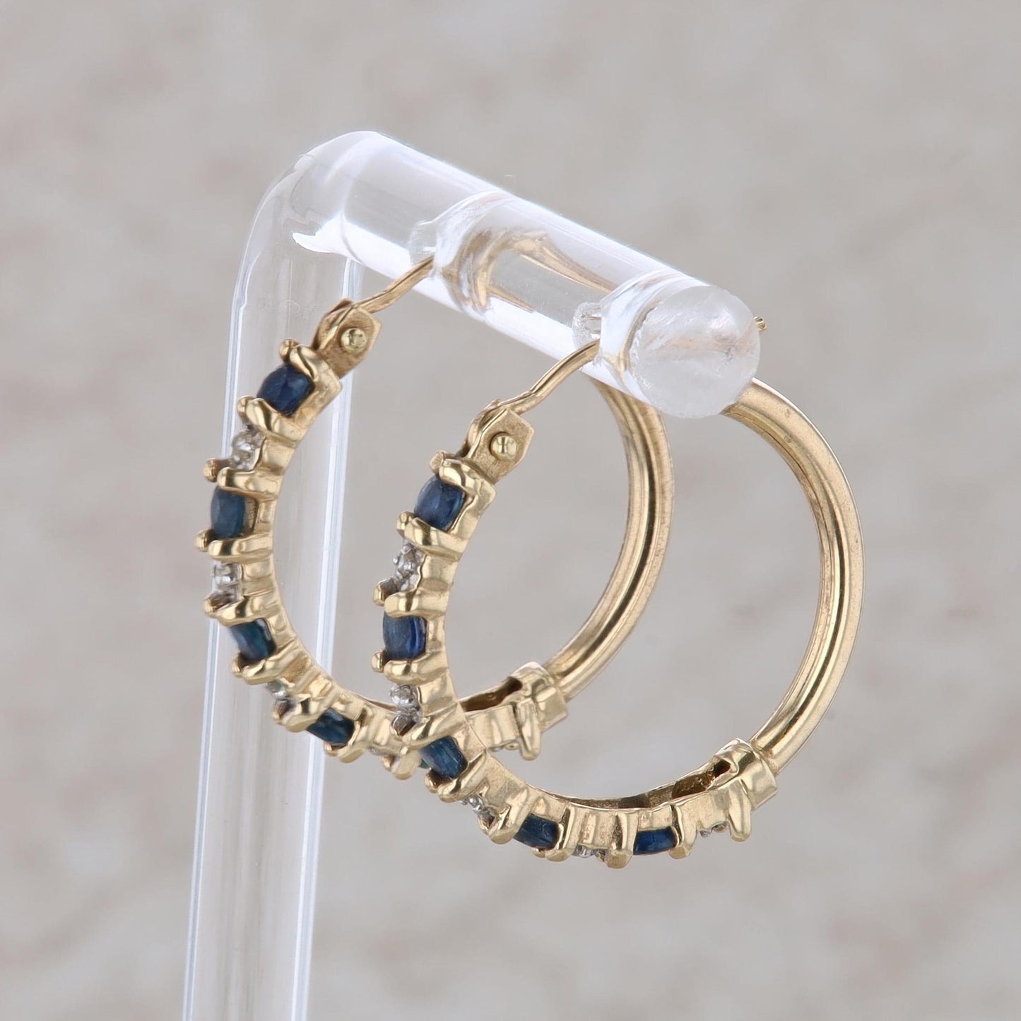 10k Yellow Gold Sapphire and Diamond Hoop Earrings