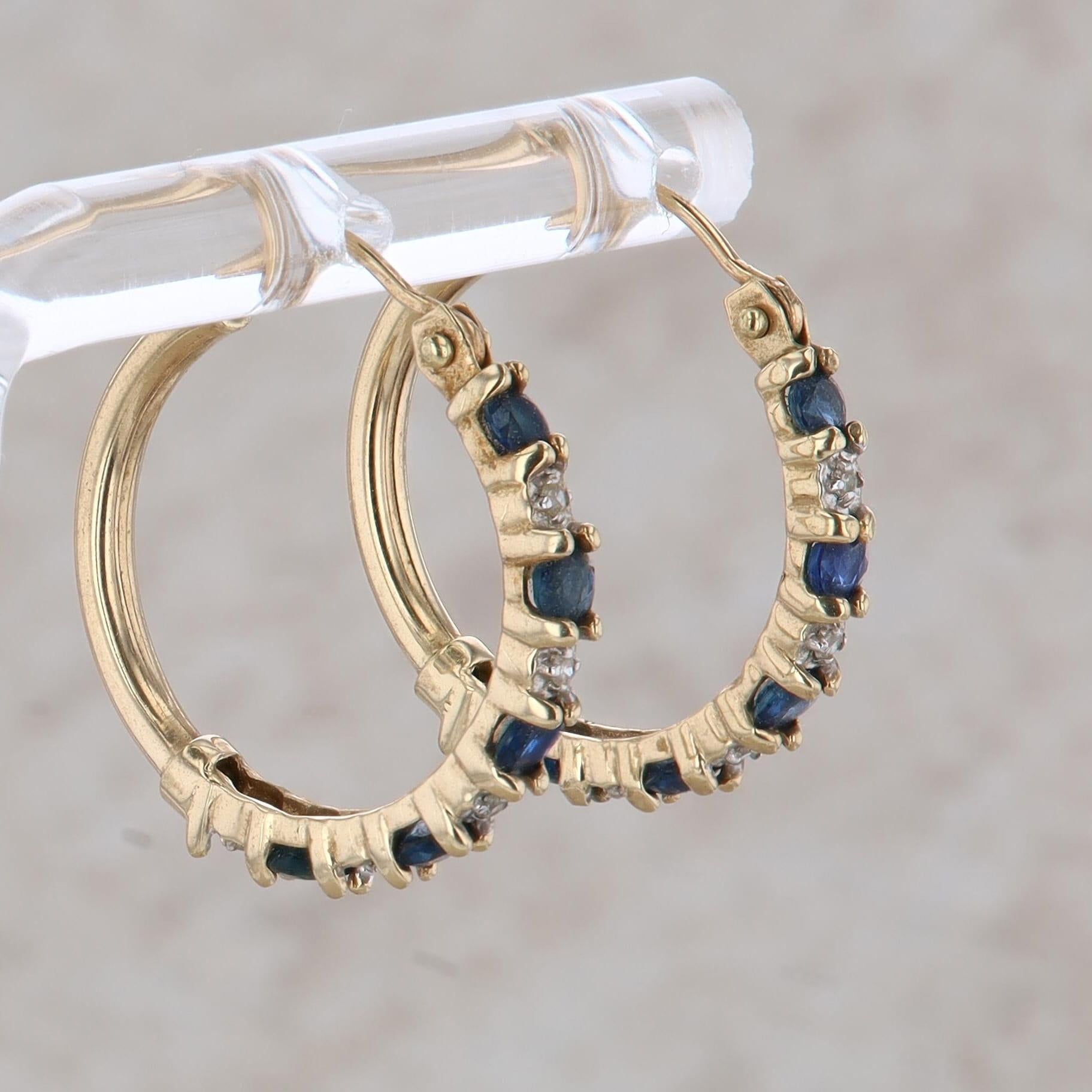 10k Yellow Gold Sapphire and Diamond Hoop Earrings