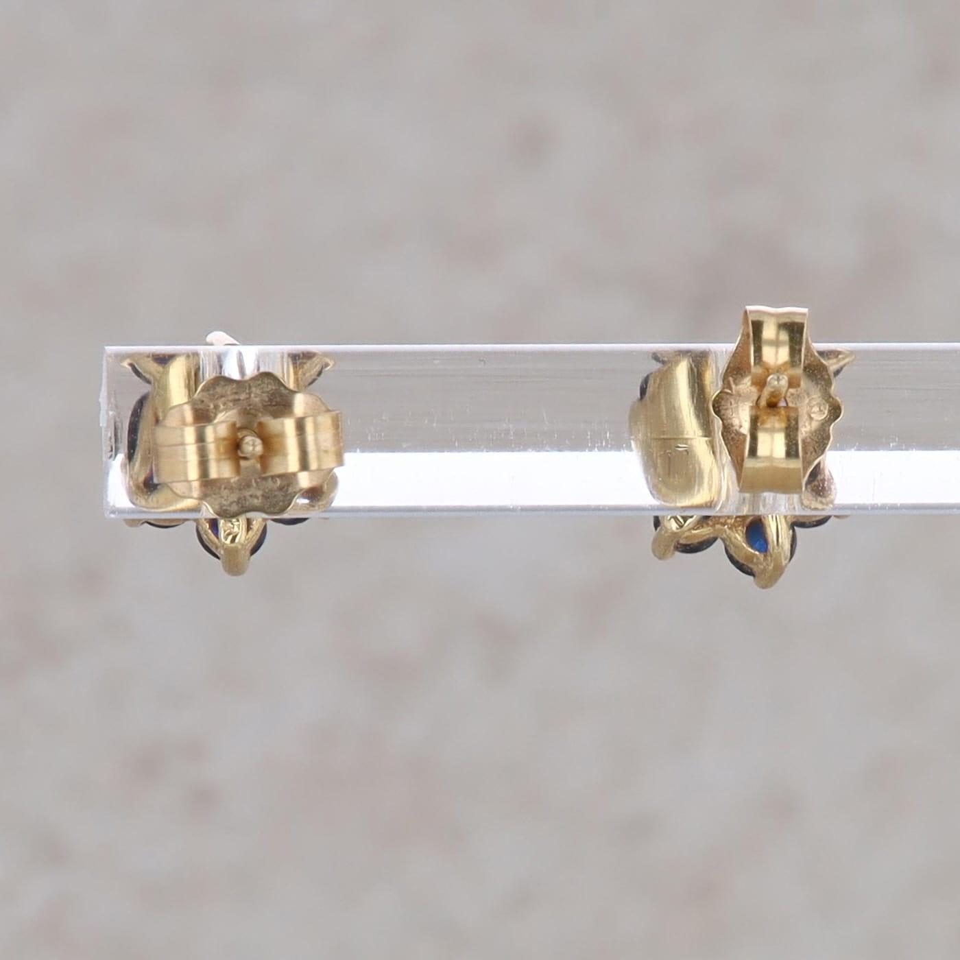 14k Yellow Gold Sapphire and Diamond Stud Earrings