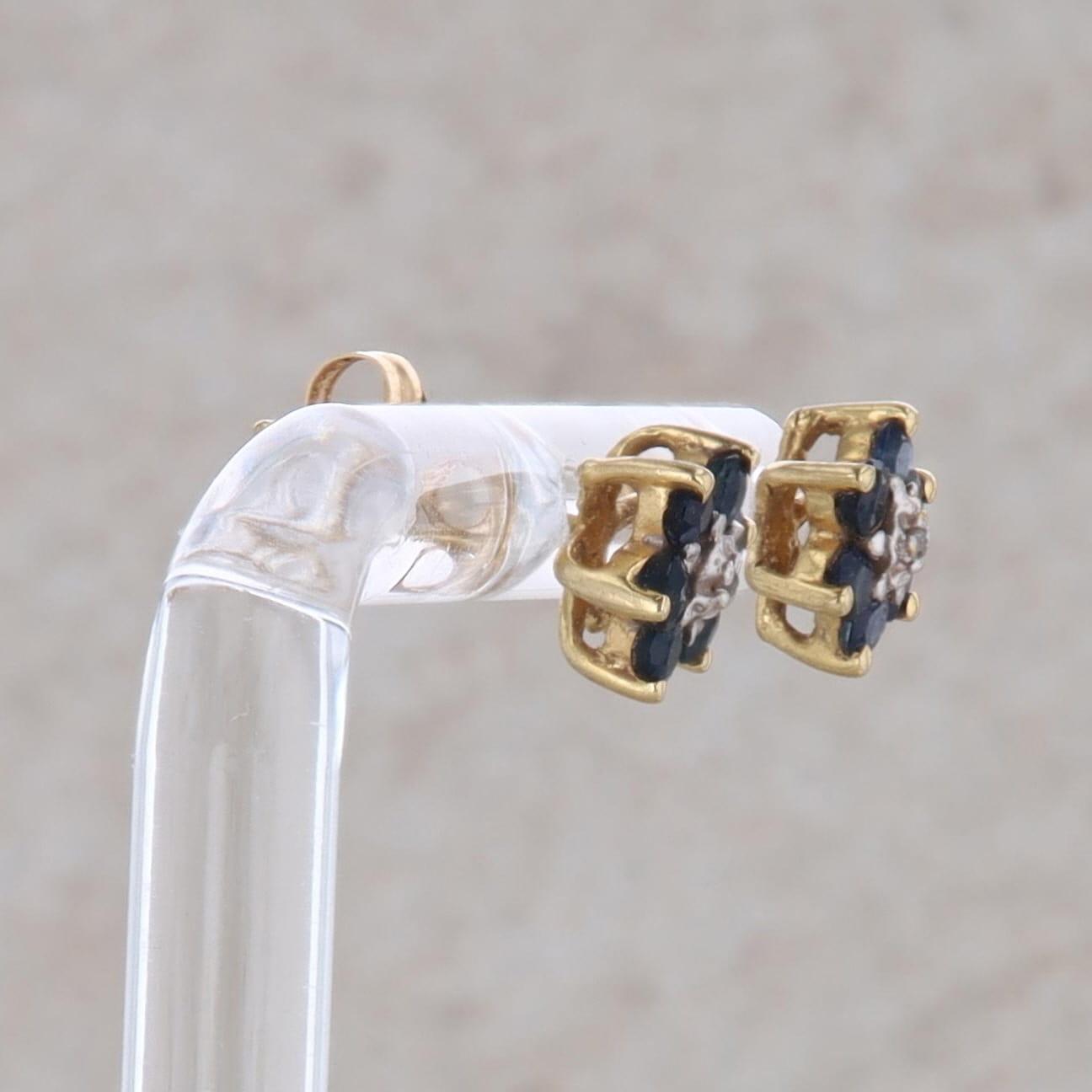 14k Yellow Gold Sapphire and Diamond Stud Earrings