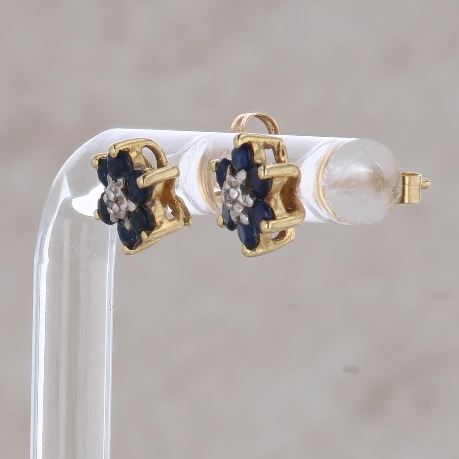 14k Yellow Gold Sapphire and Diamond Stud Earrings