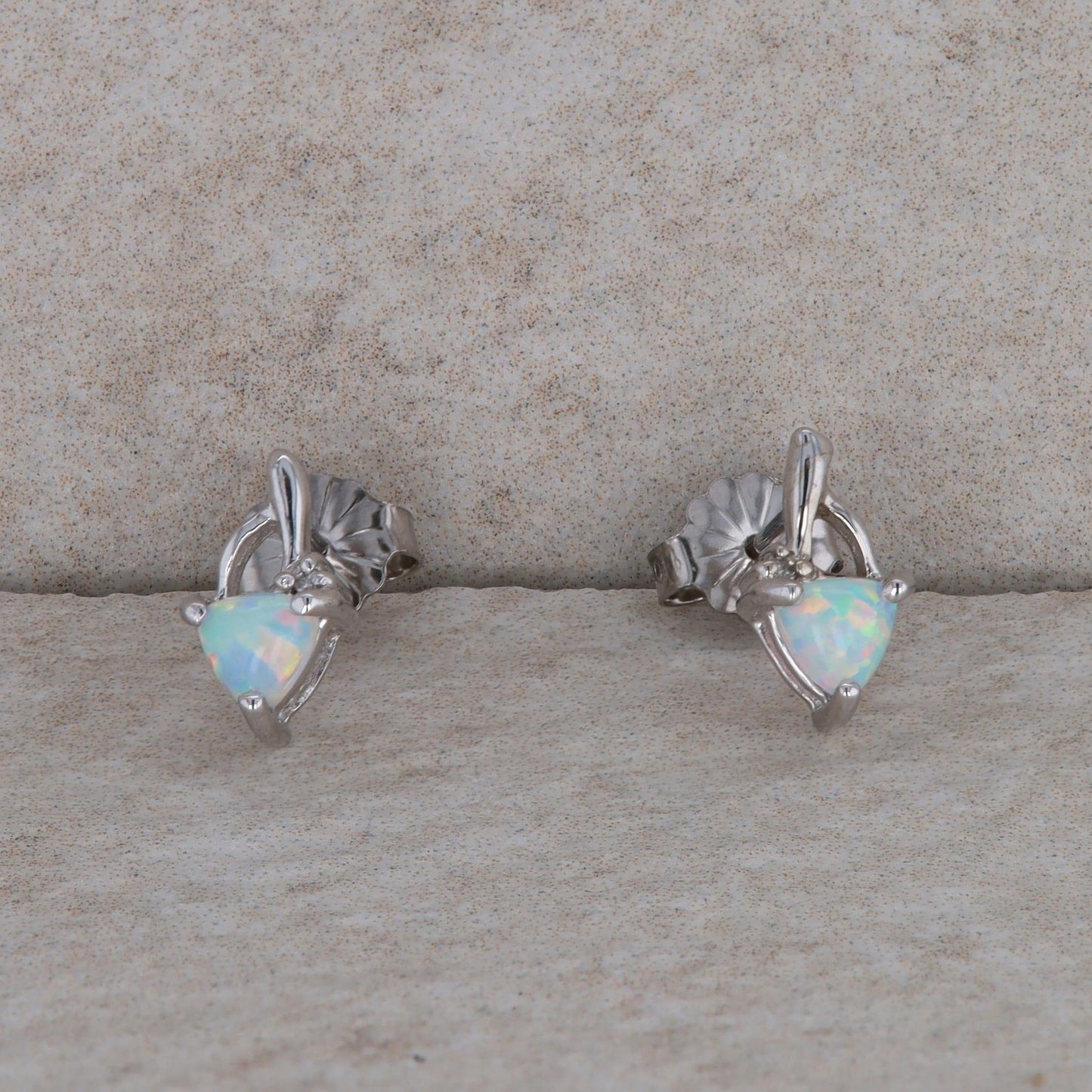 10k White Gold Synthetic Trillian Opal Stud Earrings