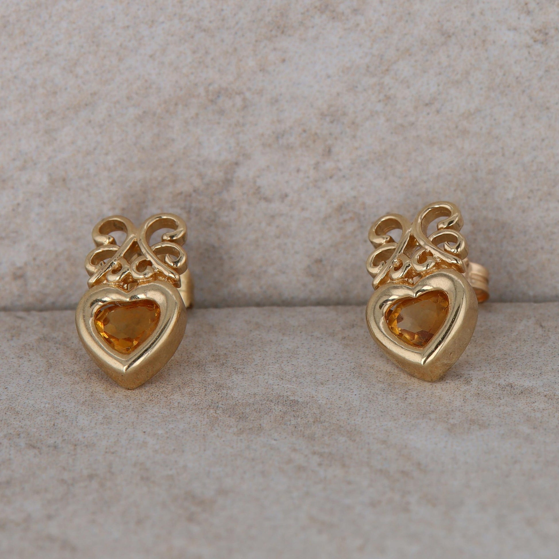 10k Yellow Gold Heart Citrine Drop Earrings