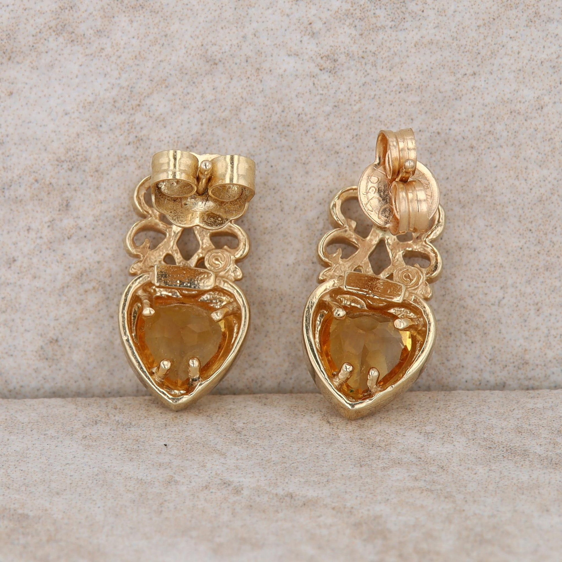 10k Yellow Gold Heart Citrine Drop Earrings