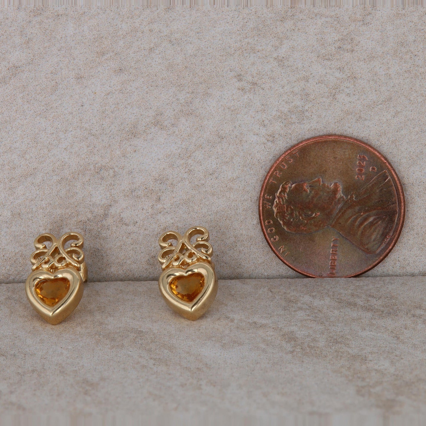 10k Yellow Gold Heart Citrine Drop Earrings