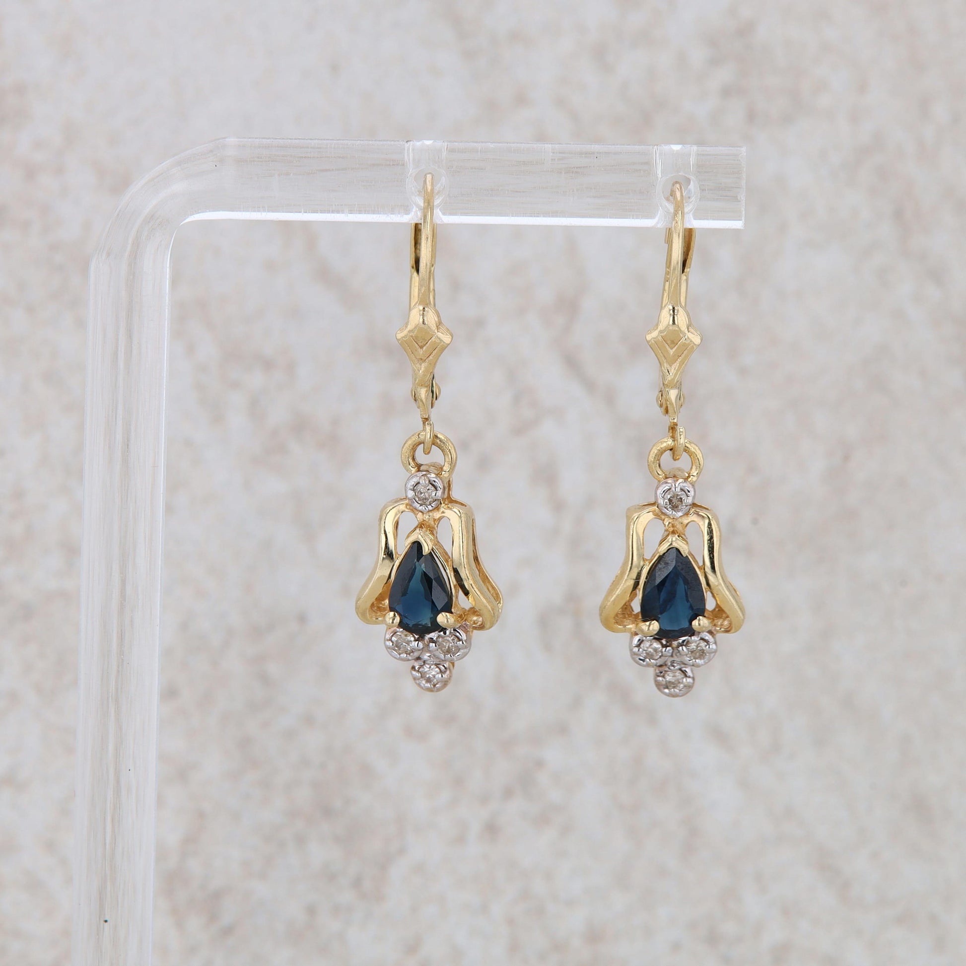 14k Yellow Gold Sapphire and Diamond Earrings