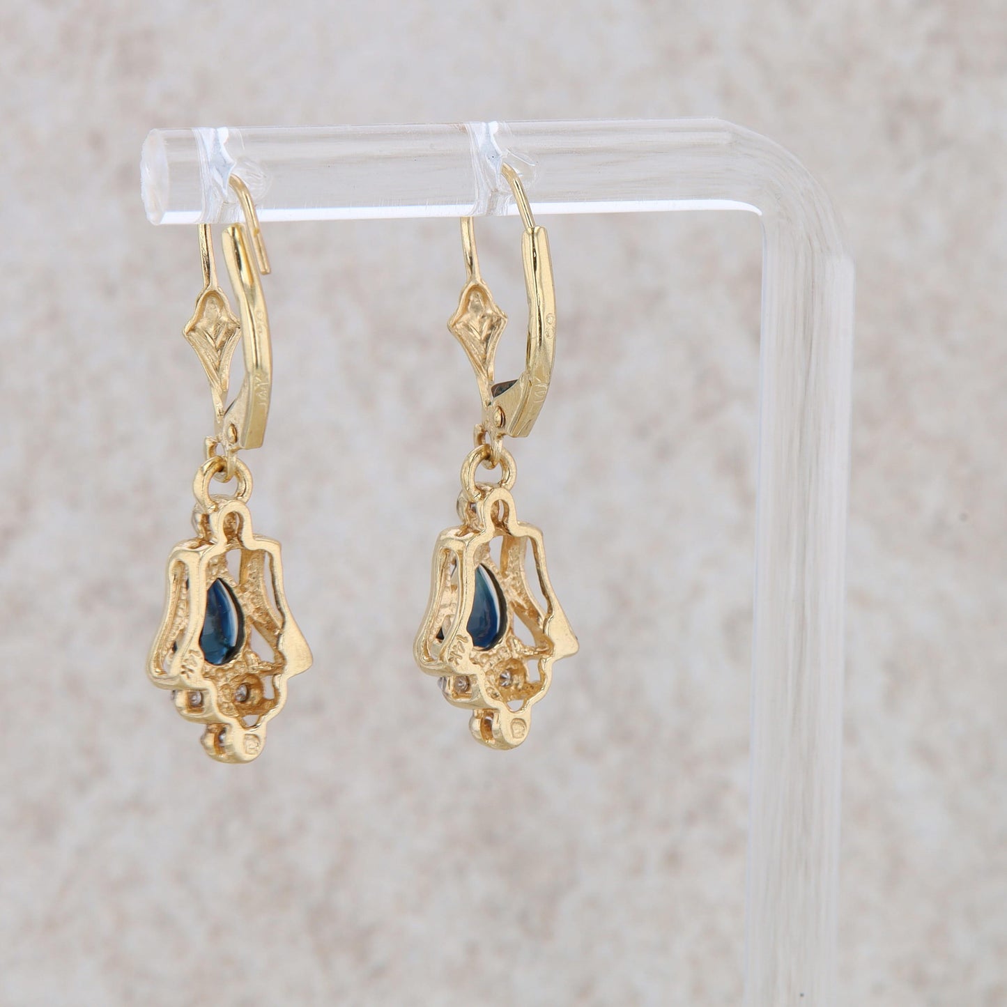 14k Yellow Gold Sapphire and Diamond Earrings