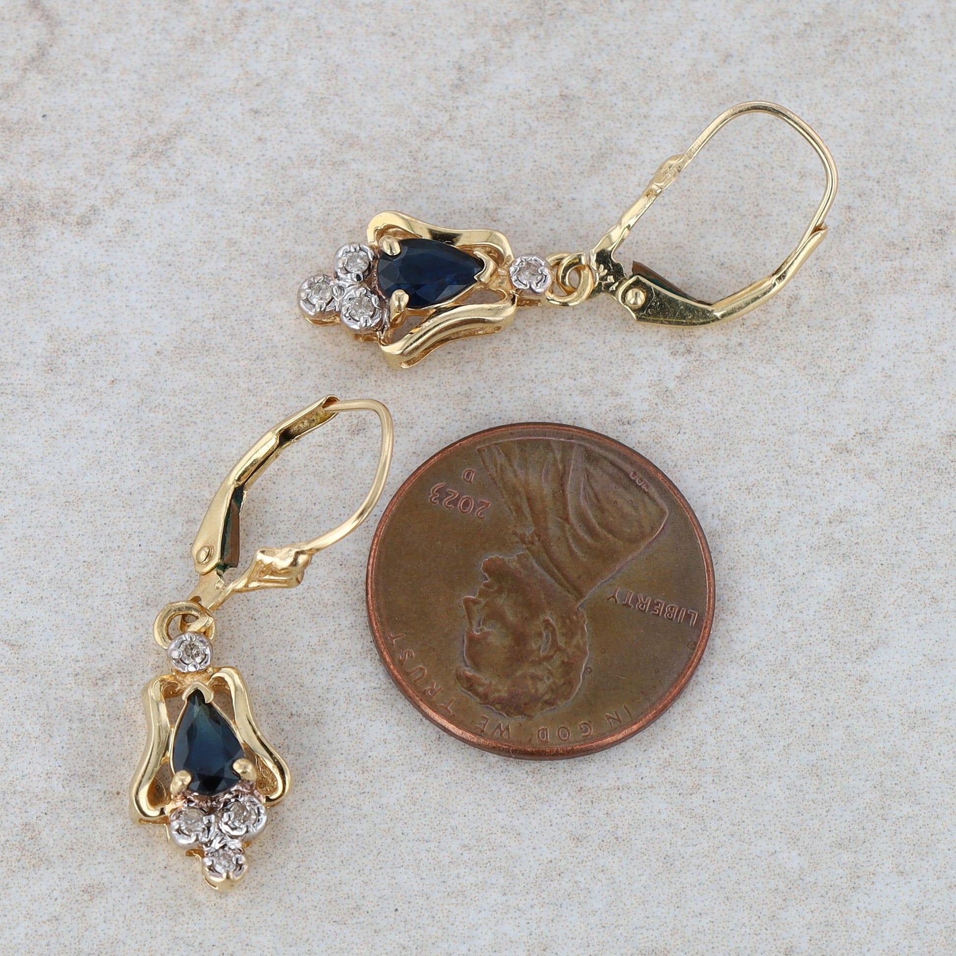 14k Yellow Gold Sapphire and Diamond Earrings