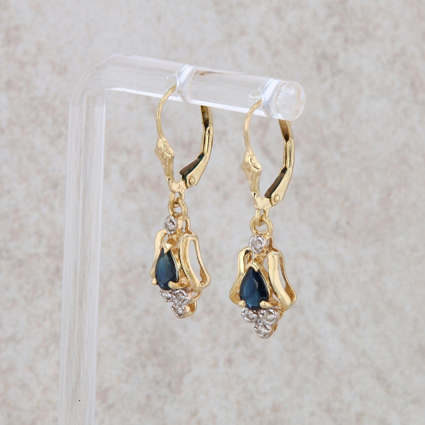 14k Yellow Gold Sapphire and Diamond Earrings