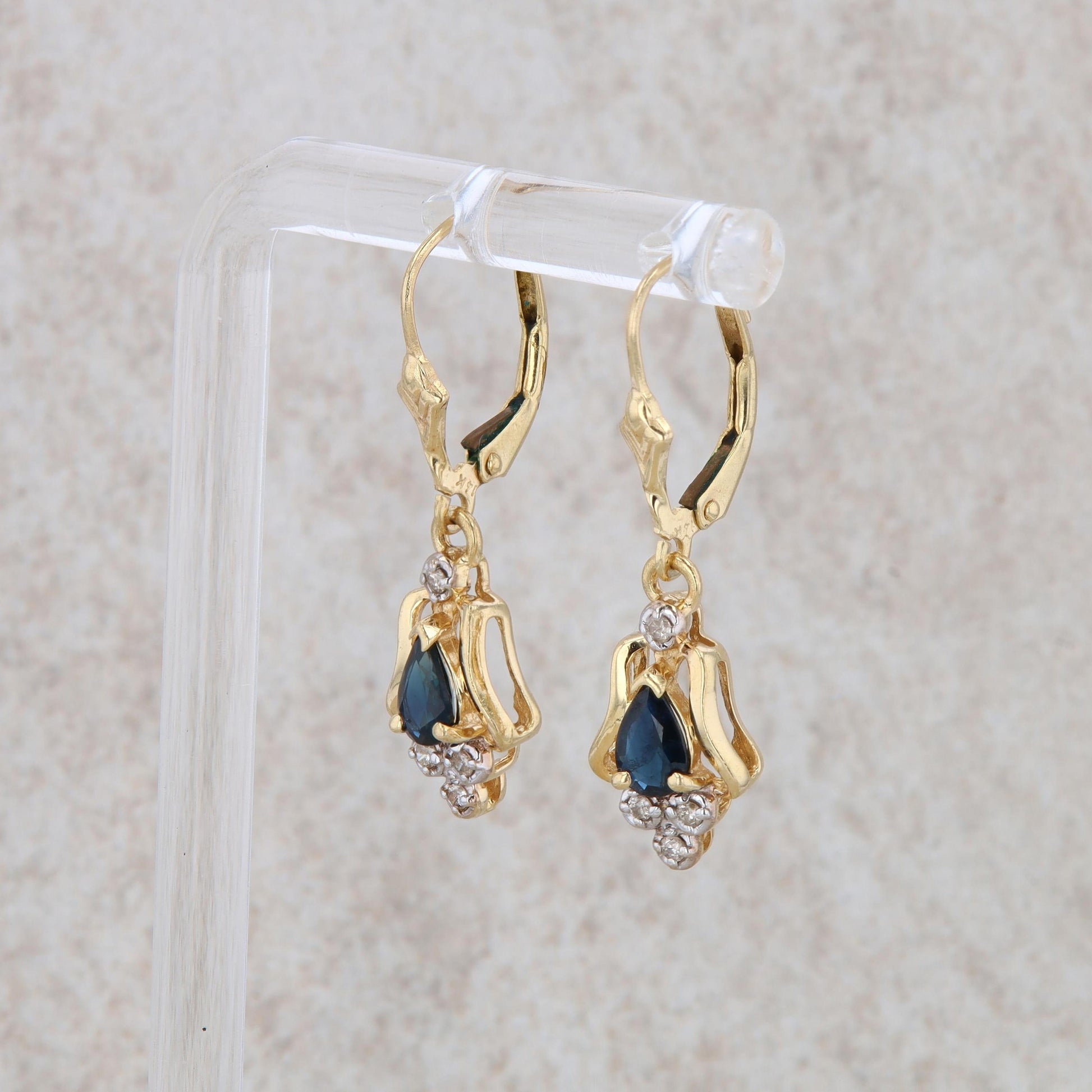 14k Yellow Gold Sapphire and Diamond Earrings