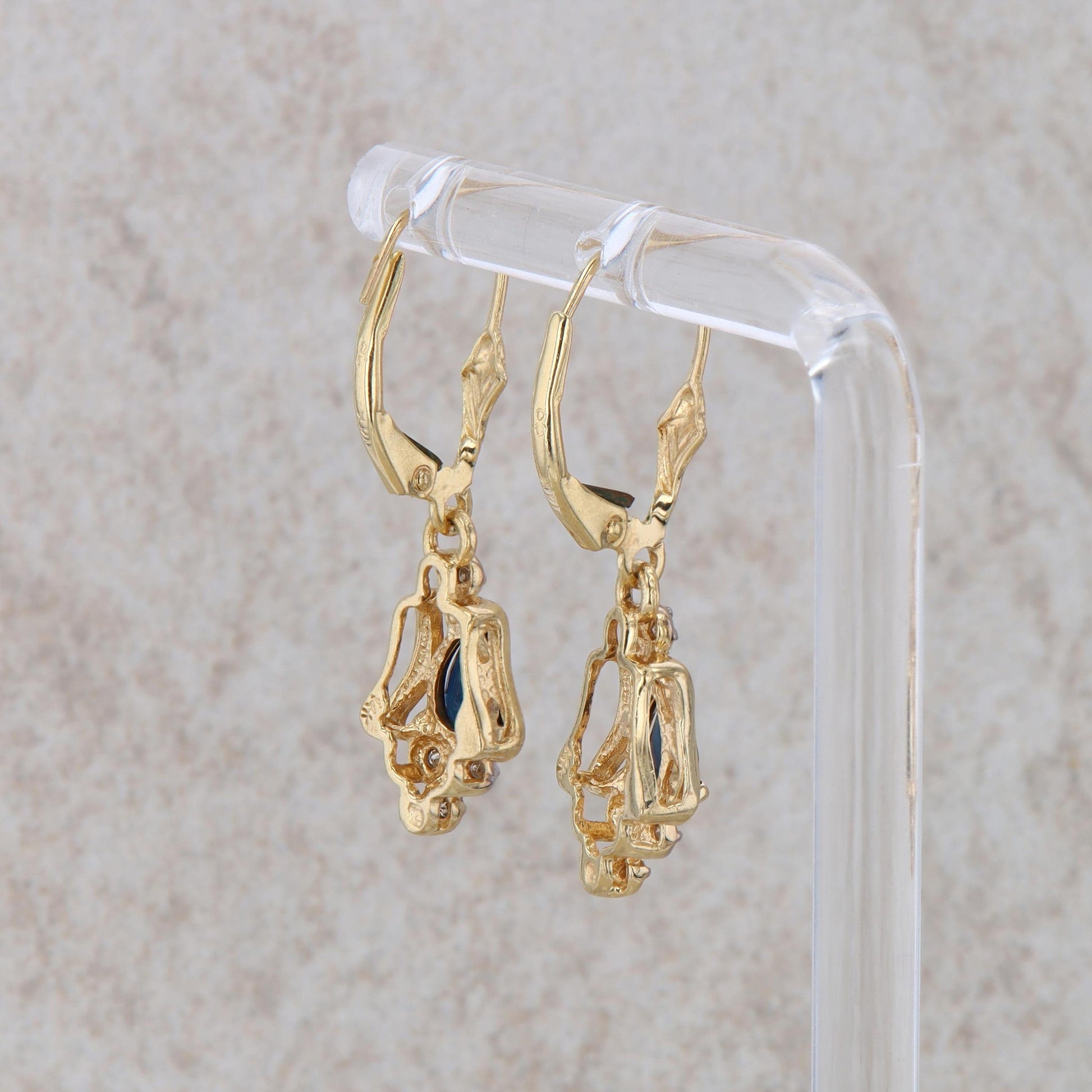 14k Yellow Gold Sapphire and Diamond Earrings