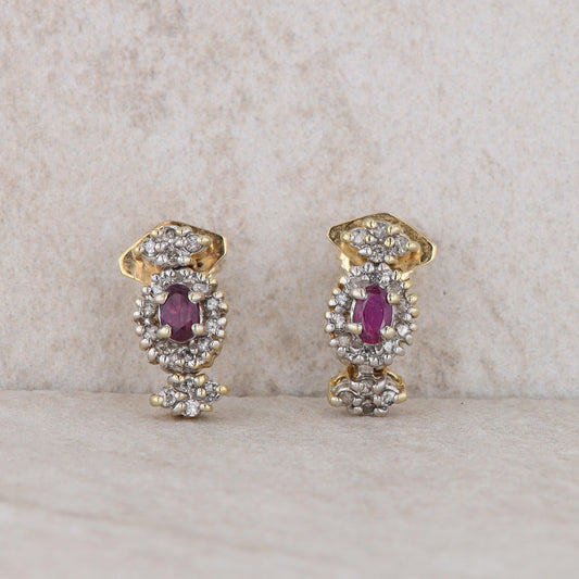 14k Yellow Gold Rhodolite Garnet and Diamond Earrings