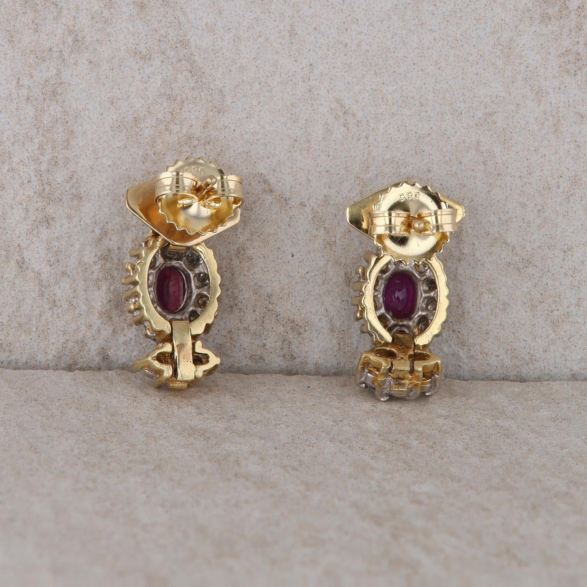 14k Yellow Gold Rhodolite Garnet and Diamond Earrings