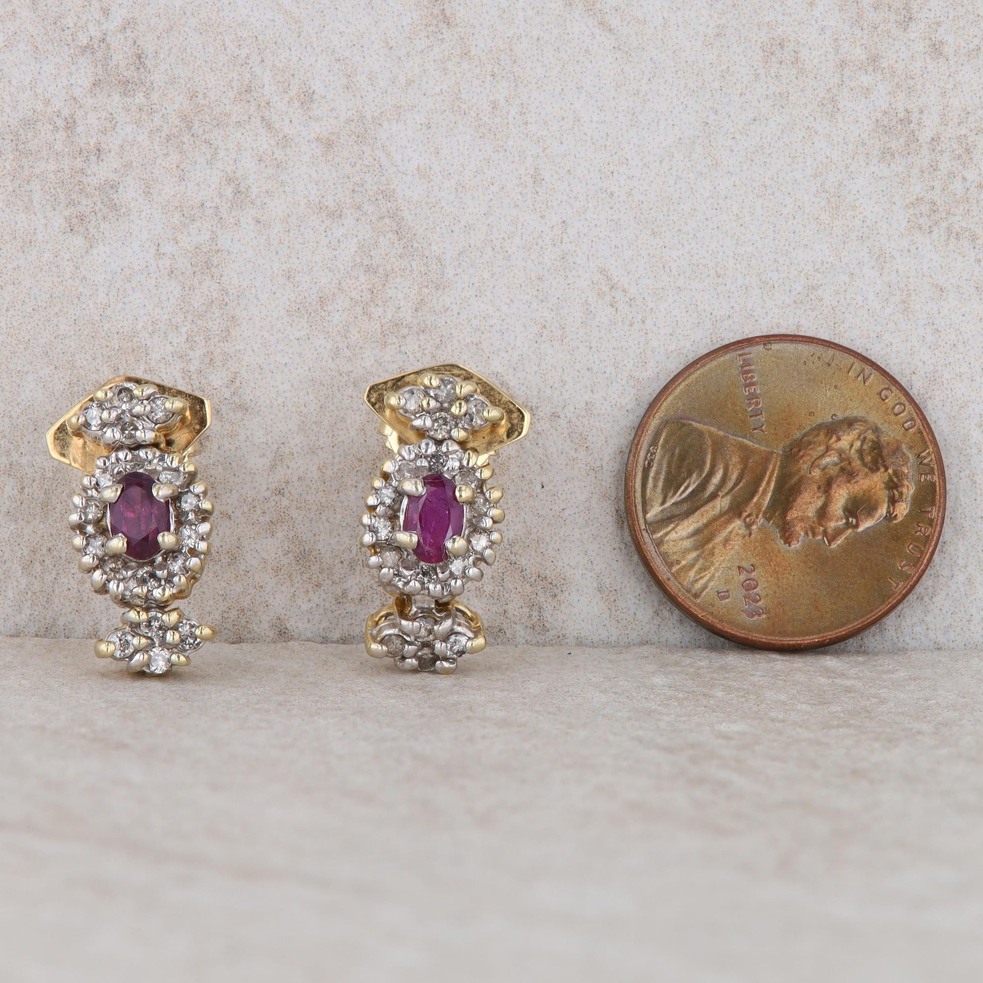 14k Yellow Gold Rhodolite Garnet and Diamond Earrings