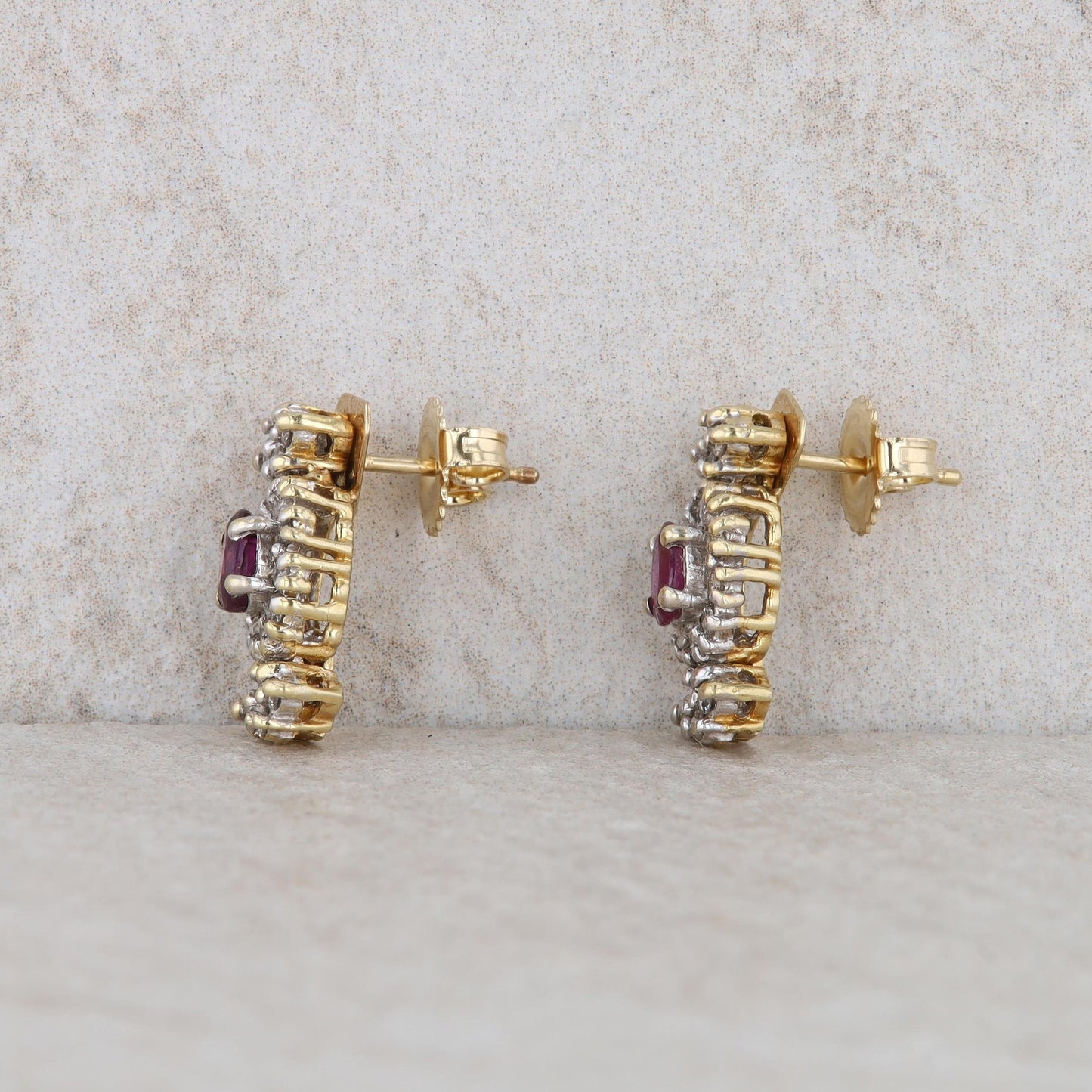 14k Yellow Gold Rhodolite Garnet and Diamond Earrings