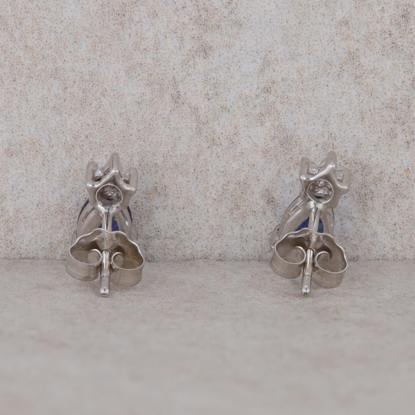 14k White Gold Pear Created Sapphire and Diamond Earrings