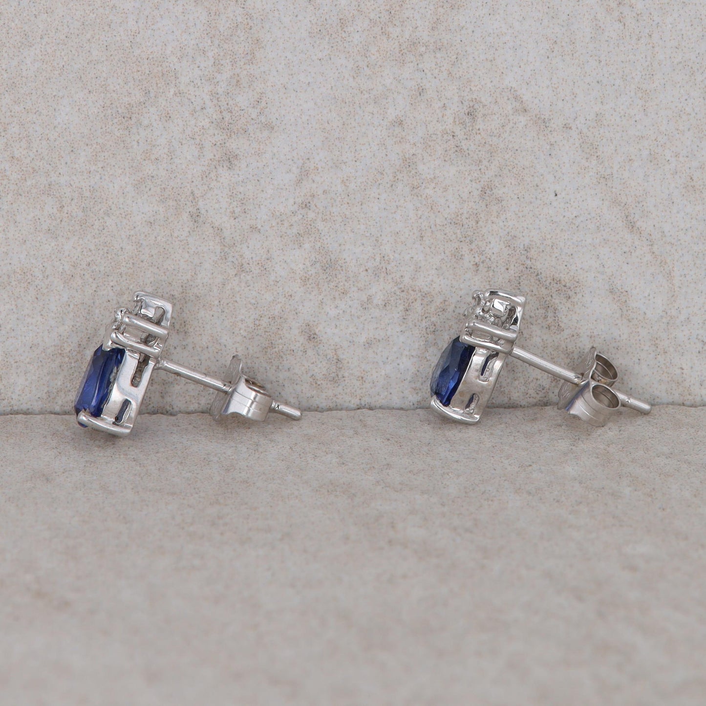 14k White Gold Pear Created Sapphire and Diamond Earrings