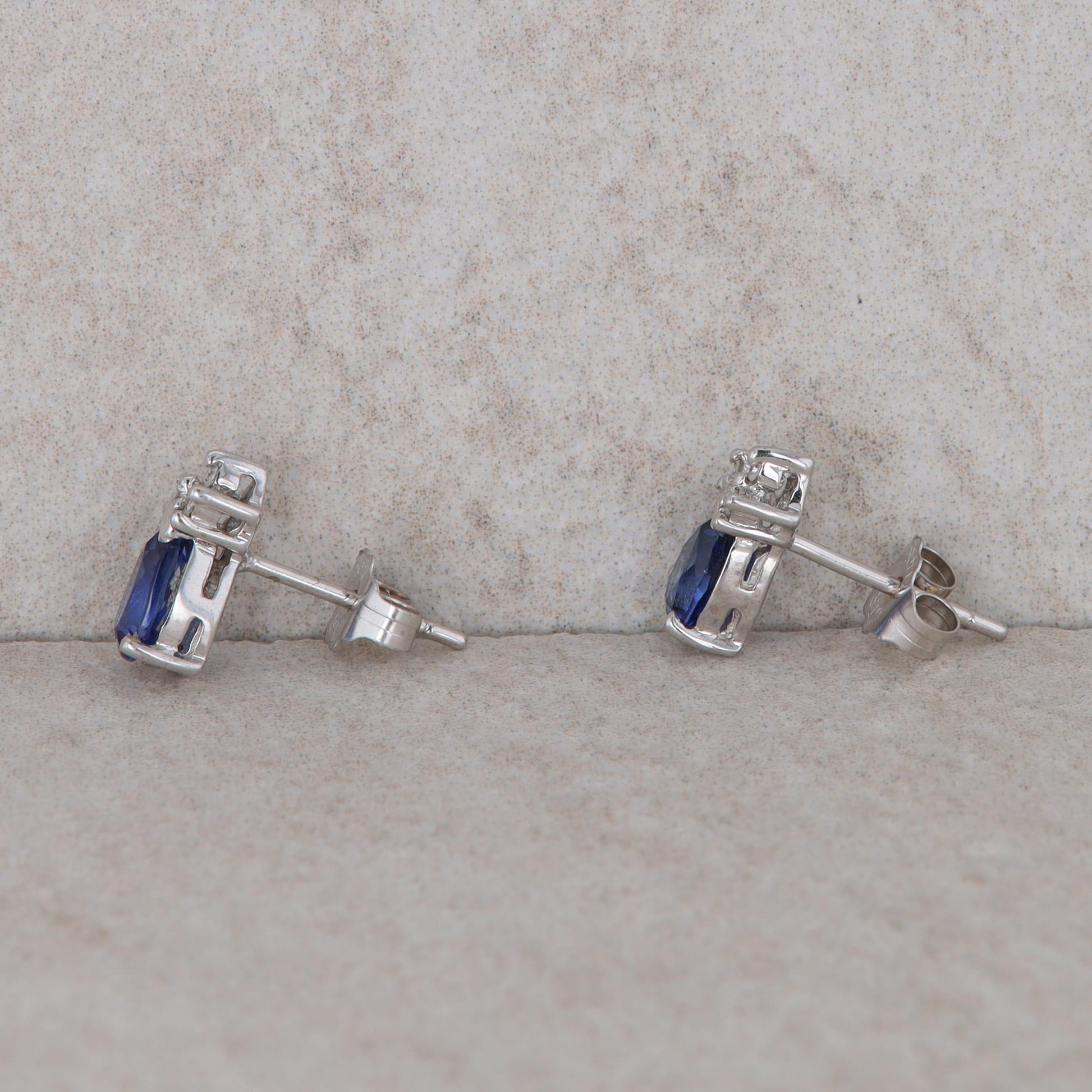 14k White Gold Pear Created Sapphire and Diamond Earrings