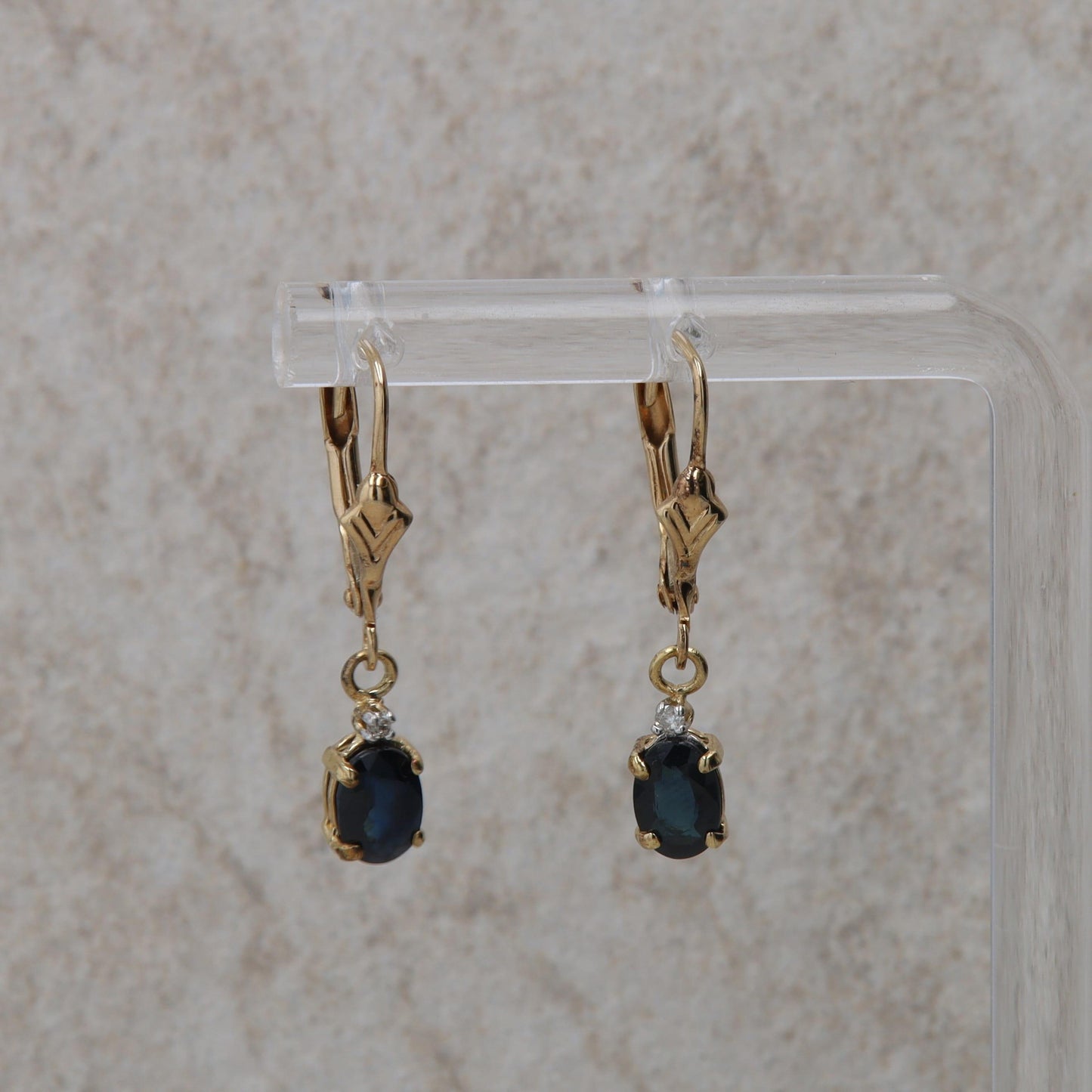 10k Yellow Gold Oval Sapphire and Diamond Dangle Earrings