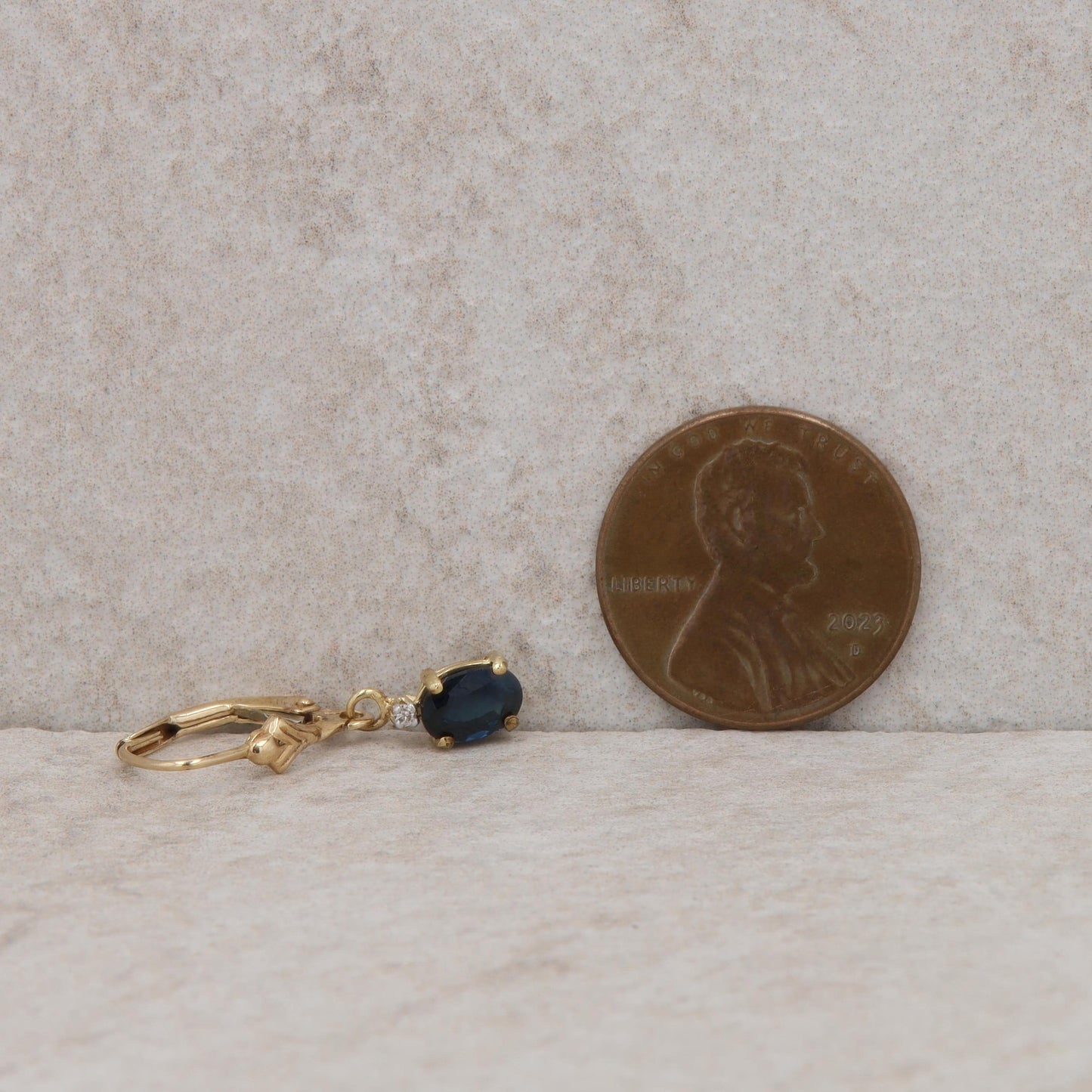 10k Yellow Gold Oval Sapphire and Diamond Dangle Earrings