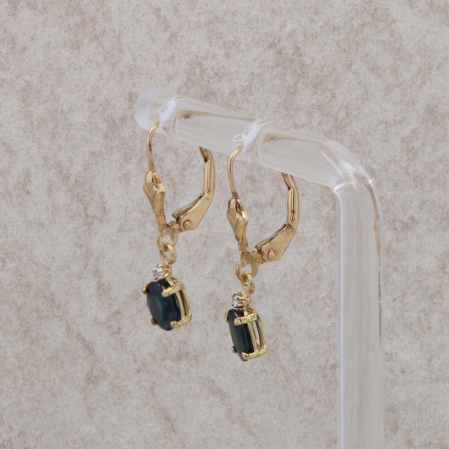 10k Yellow Gold Oval Sapphire and Diamond Dangle Earrings