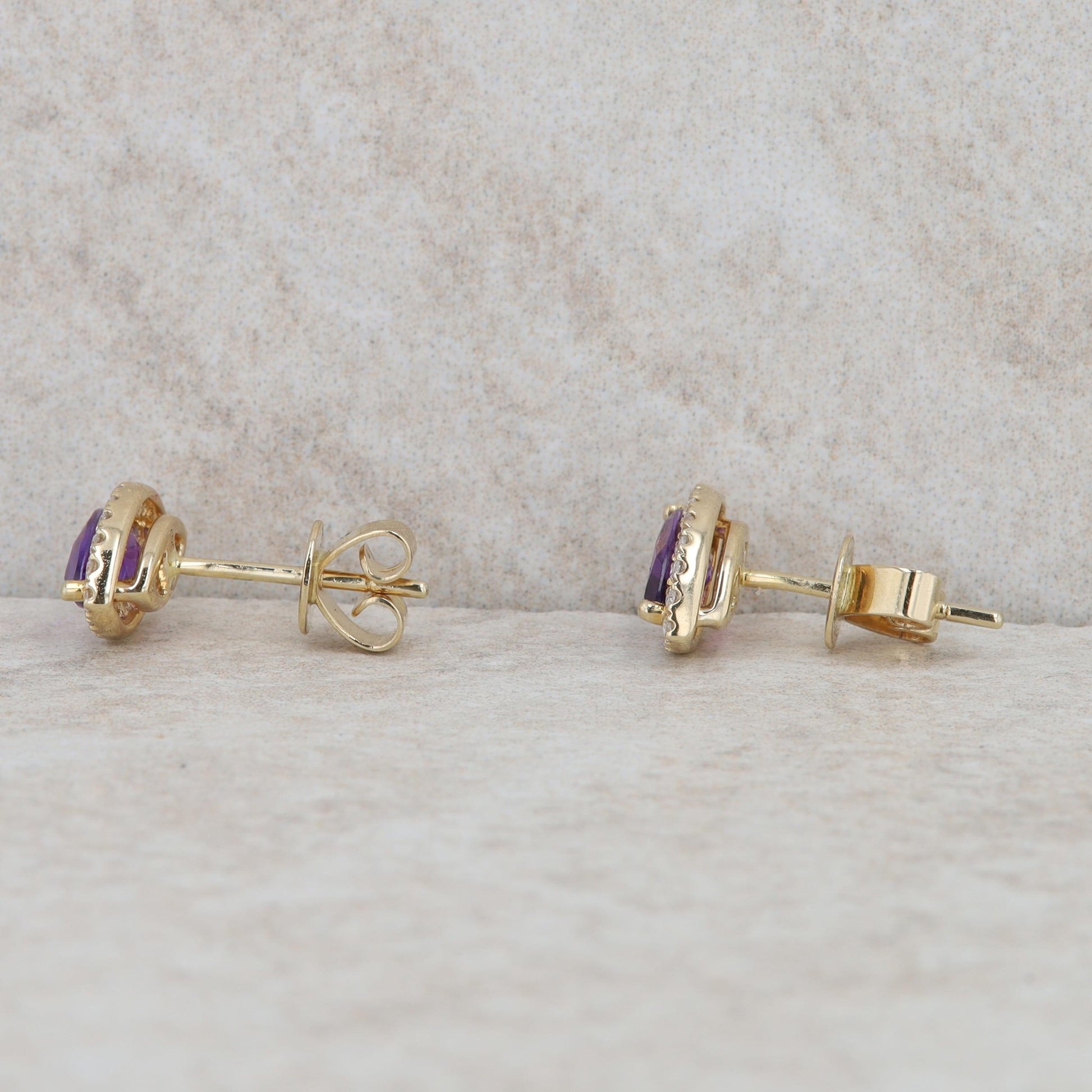 14k Yellow Gold Amethyst Marquise Diamond Halo Earrings