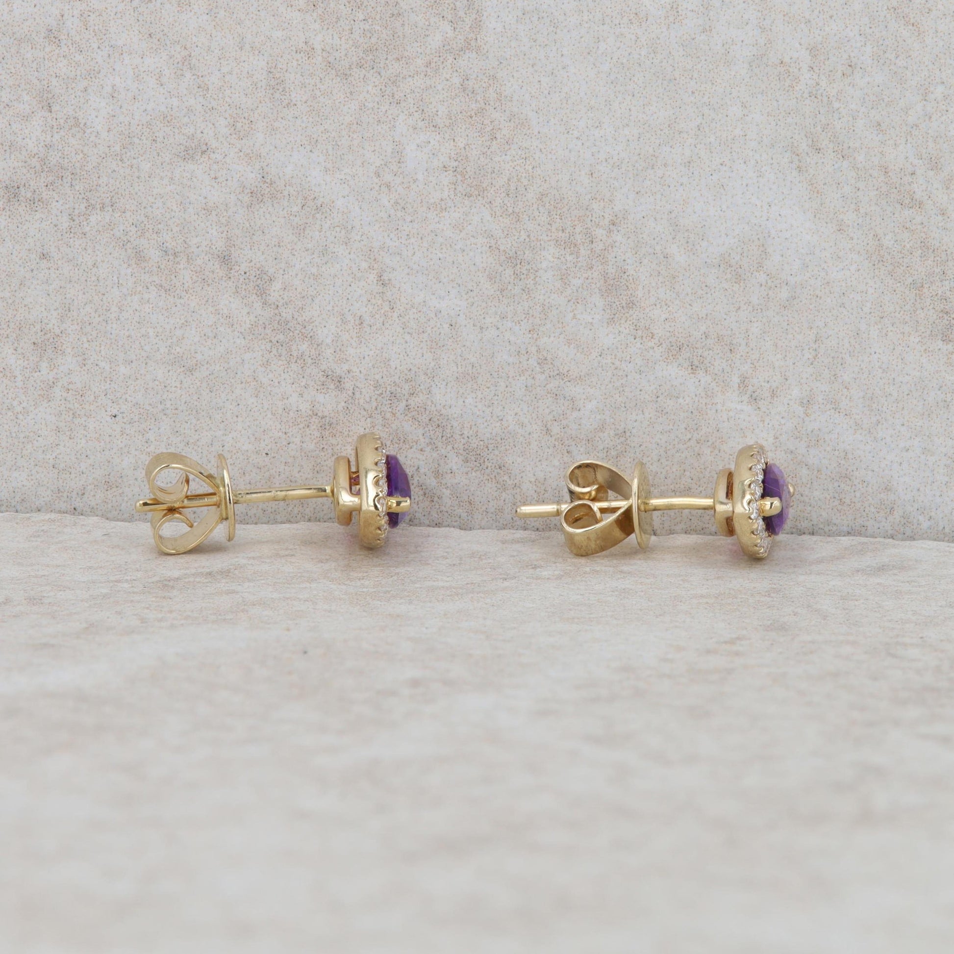 14k Yellow Gold Amethyst Marquise Diamond Halo Earrings