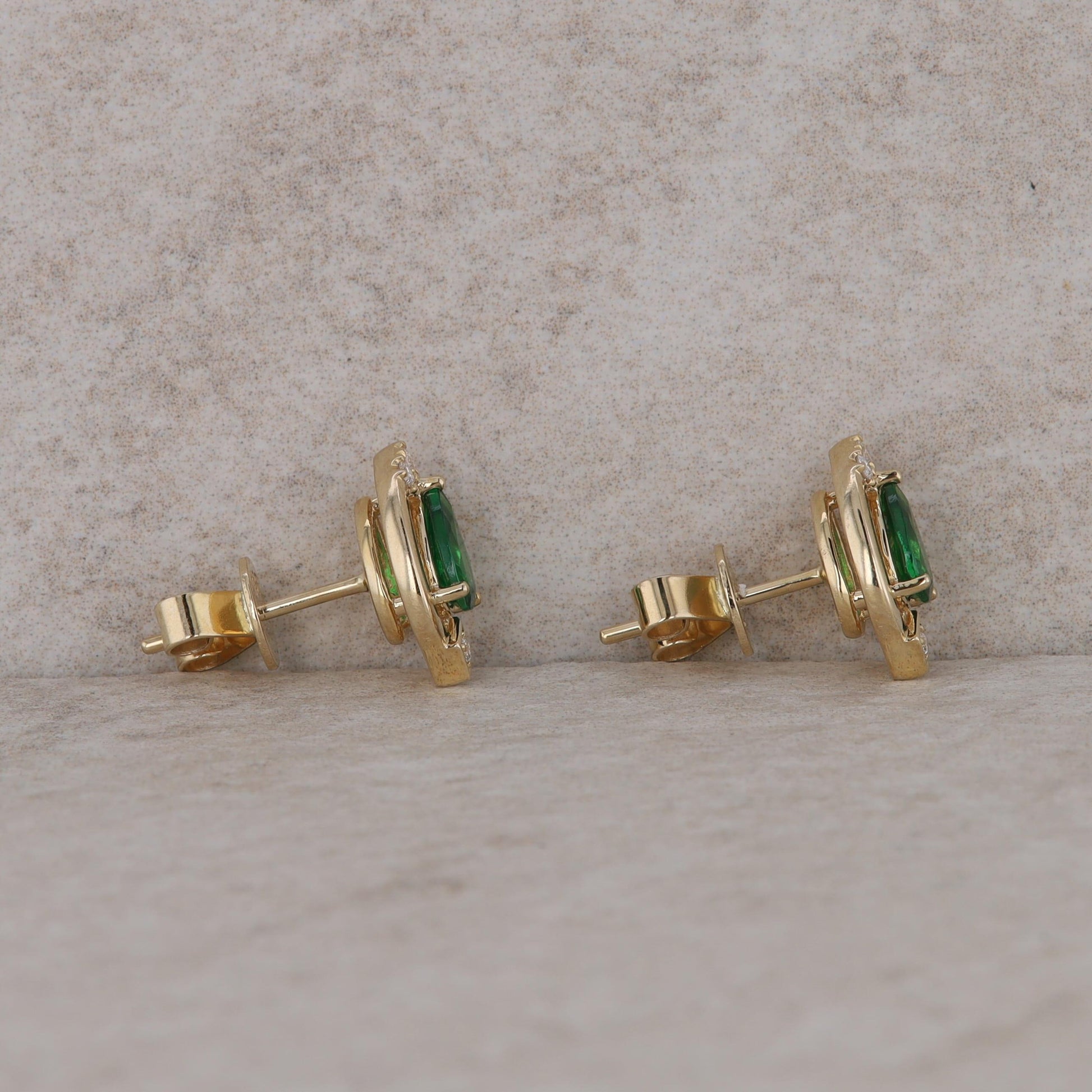 14k Yellow Gold Pear Tsavorite Garnet and Diamond Stud Earrings