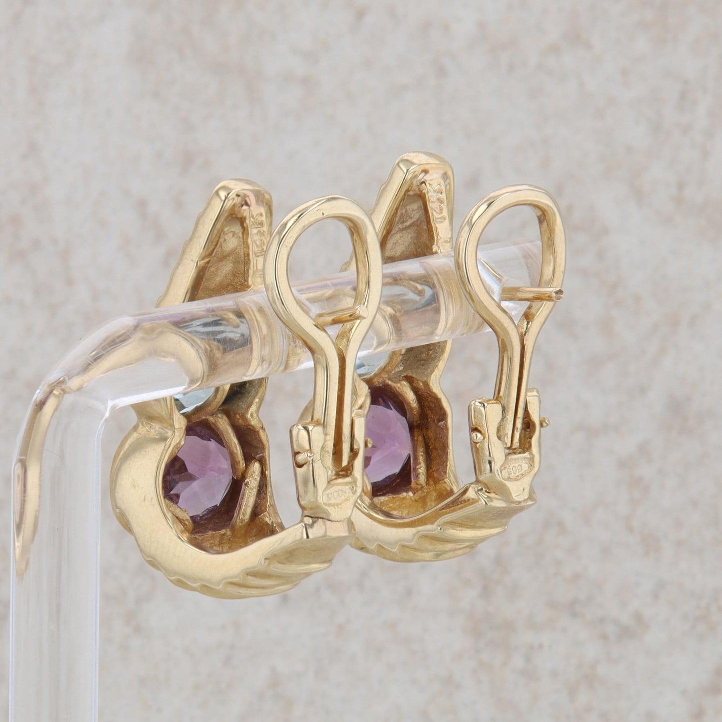 14k Yellow Gold Blue Topaz and Amethyst Earrings