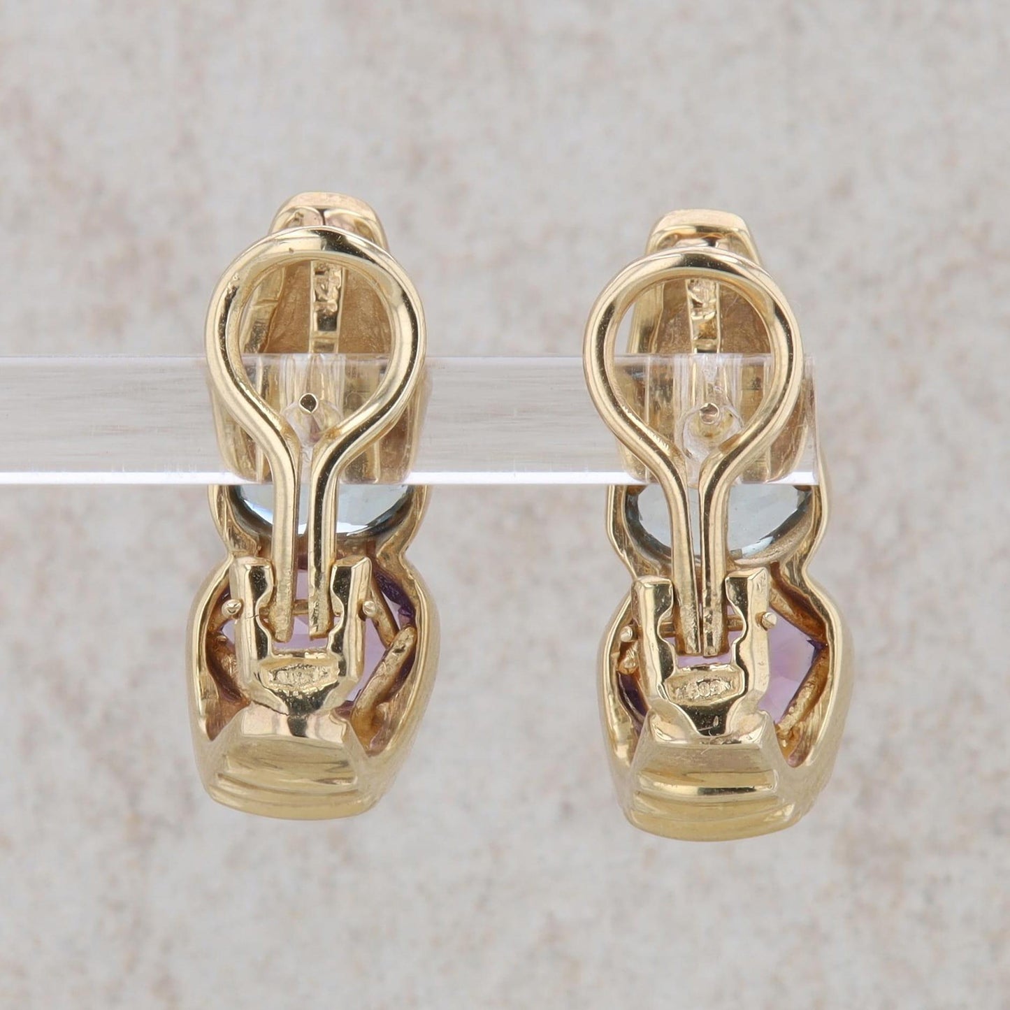 14k Yellow Gold Blue Topaz and Amethyst Earrings