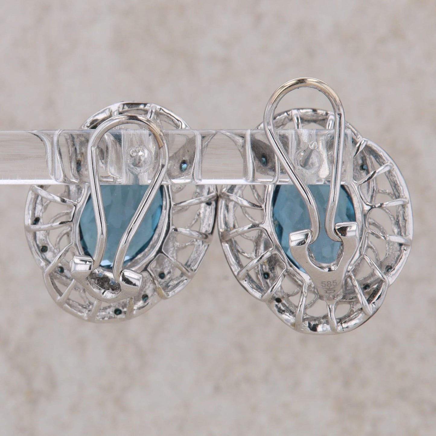 14k White Gold Oval Blue Topaz Earrings