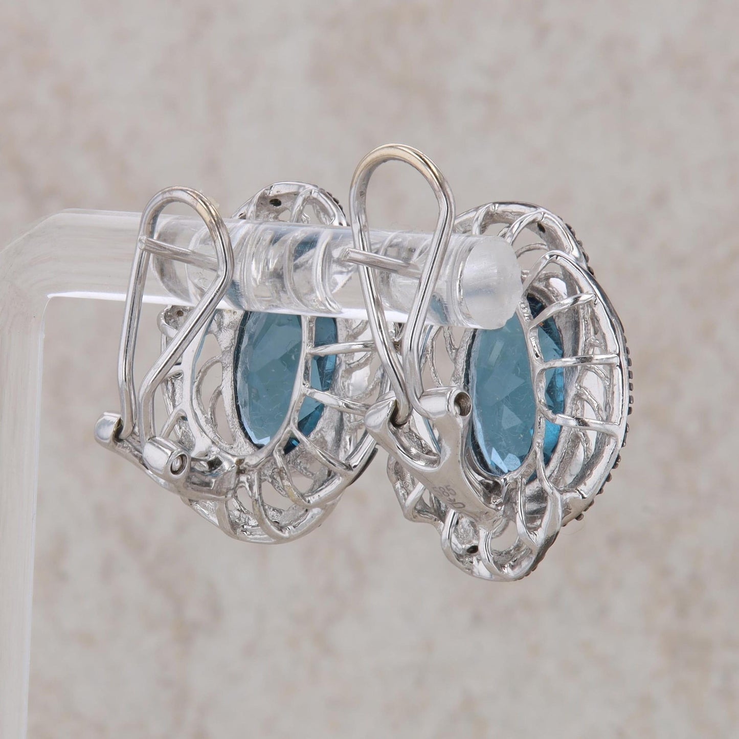 14k White Gold Oval Blue Topaz Earrings