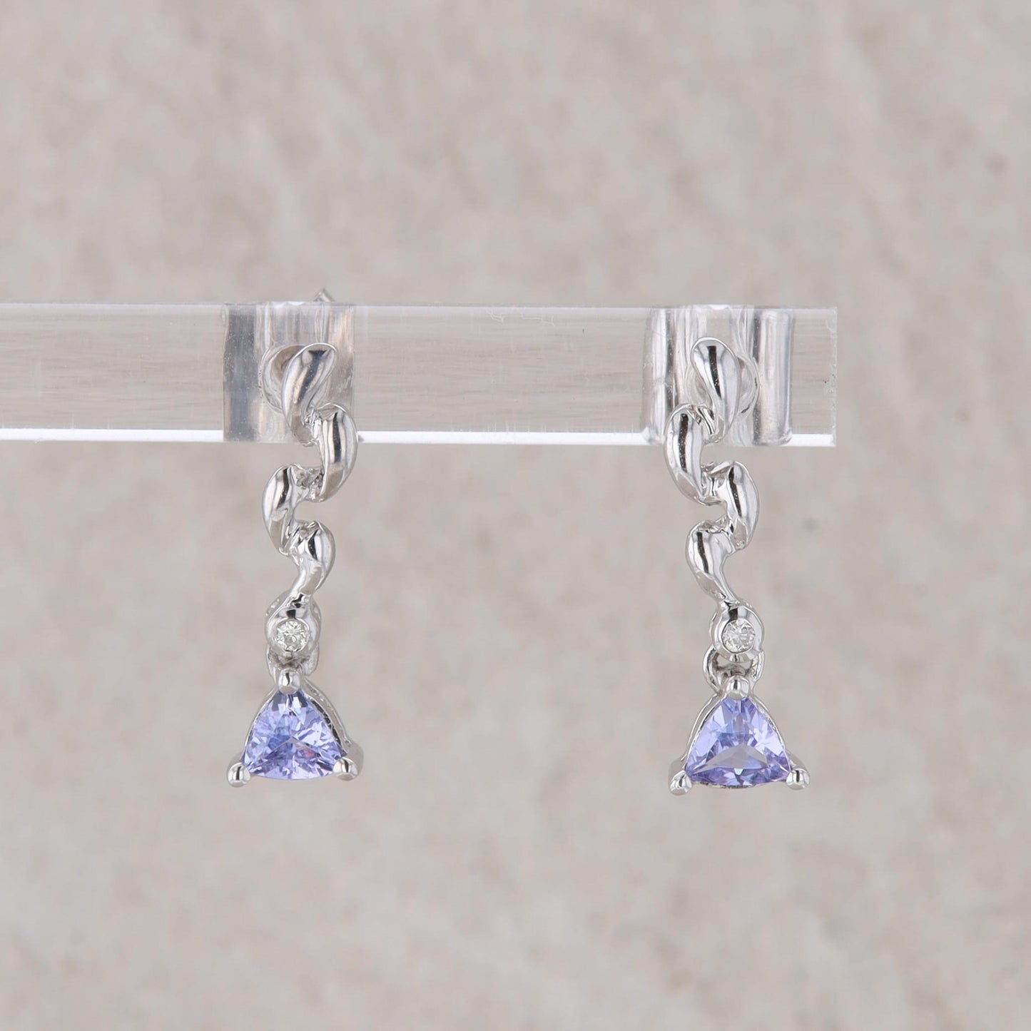 10k White Gold Diamond and Trillion Tanzanite Dangle Earrings