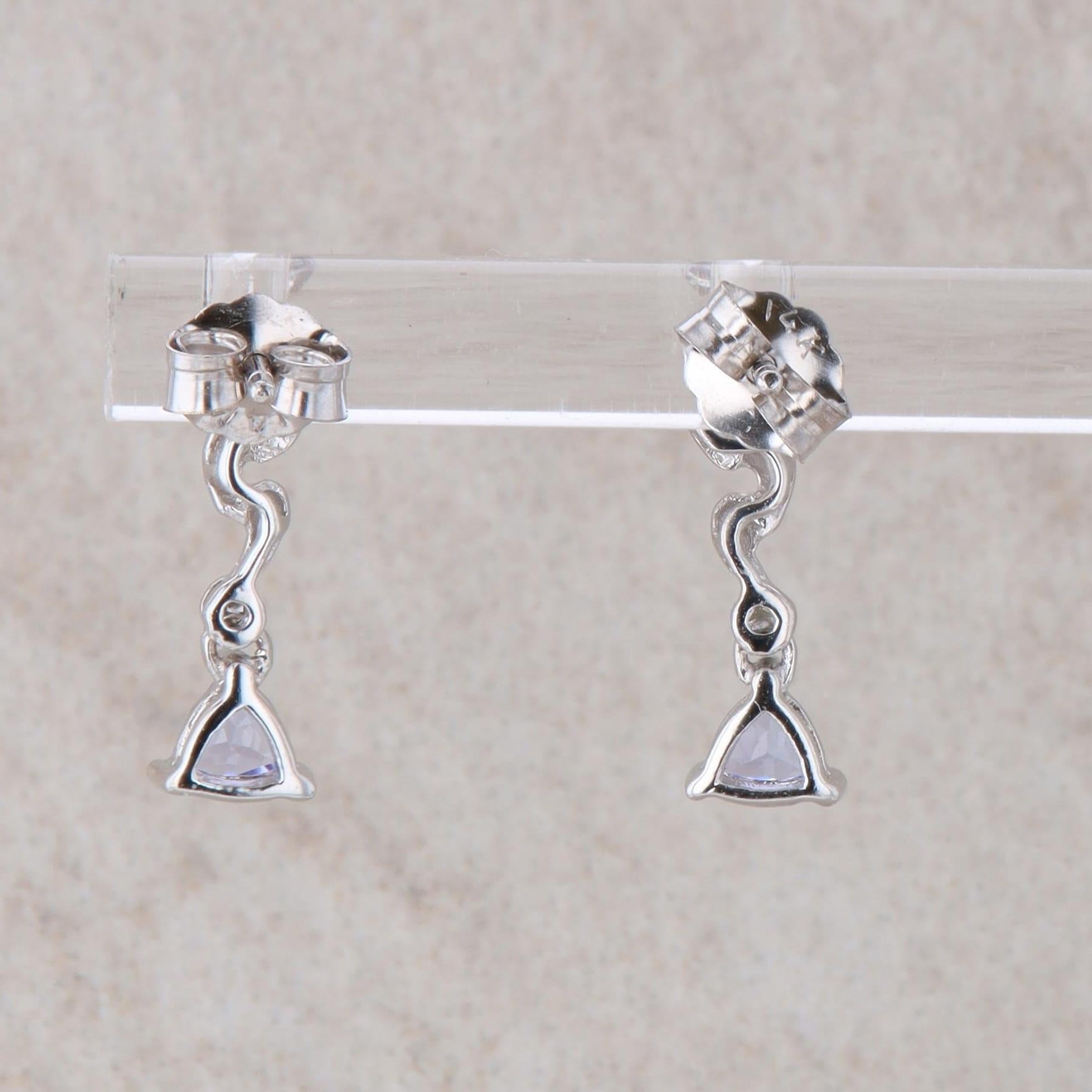 10k White Gold Diamond and Trillion Tanzanite Dangle Earrings