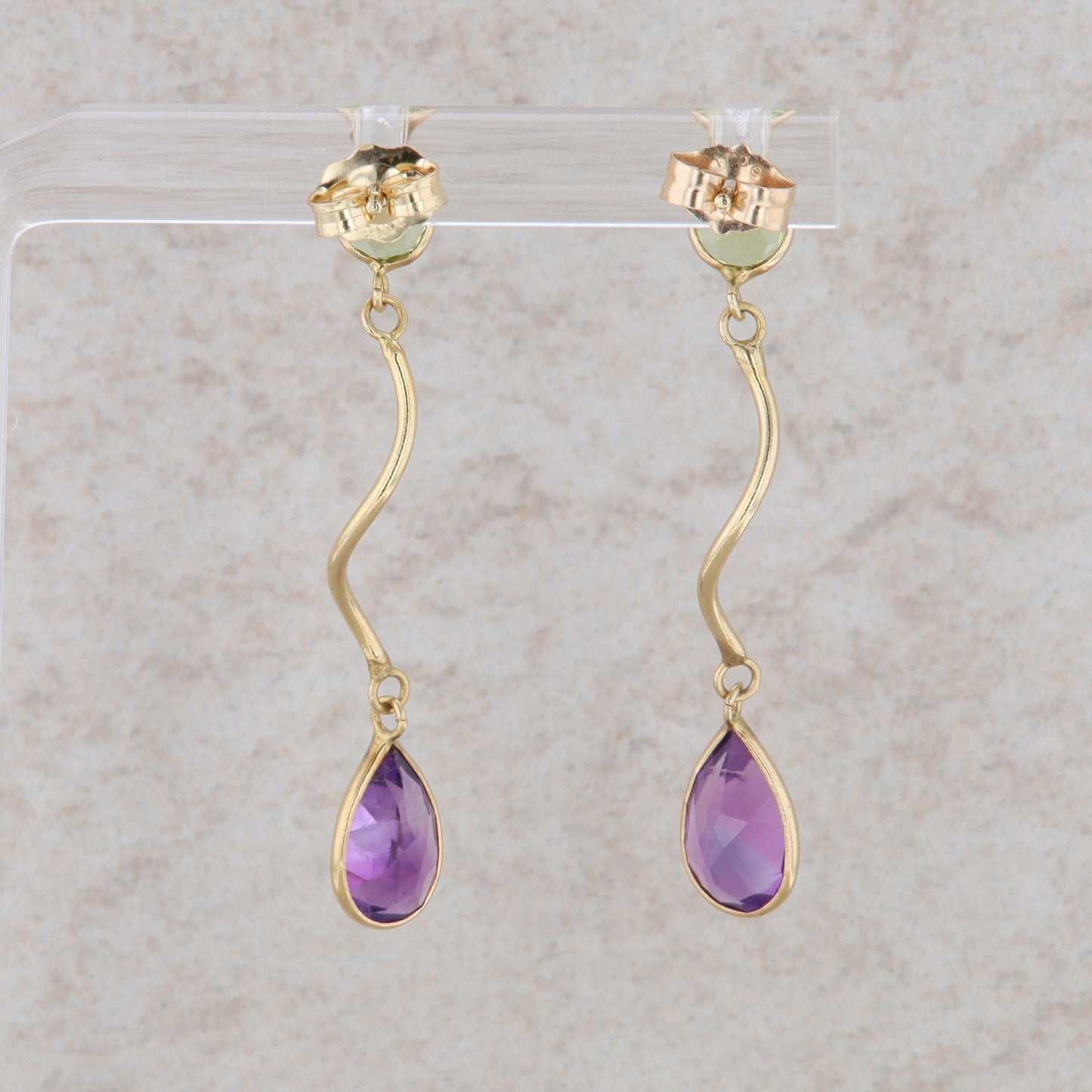 14k Yellow Gold Amethyst and Peridot Dangle Earrings