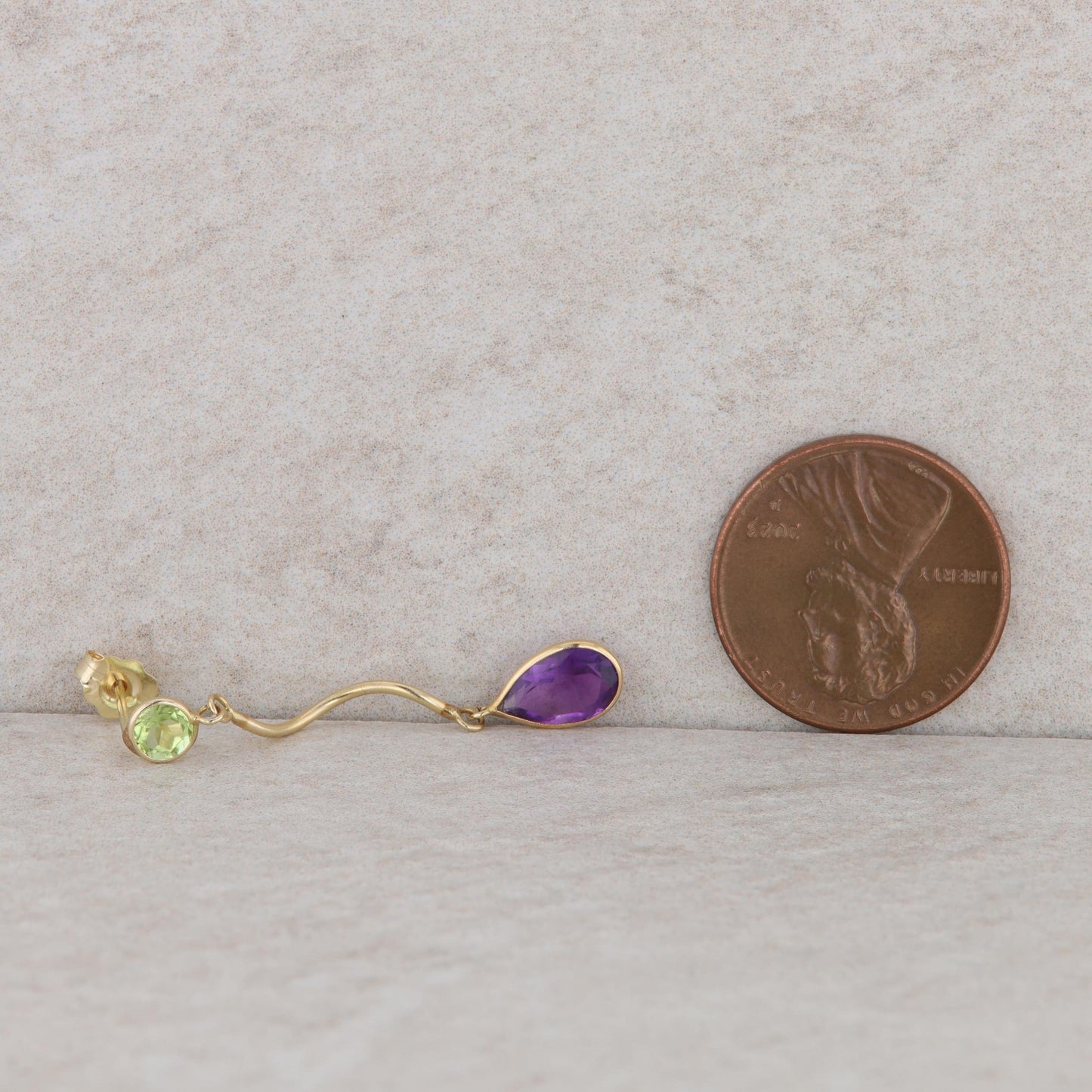 14k Yellow Gold Amethyst and Peridot Dangle Earrings