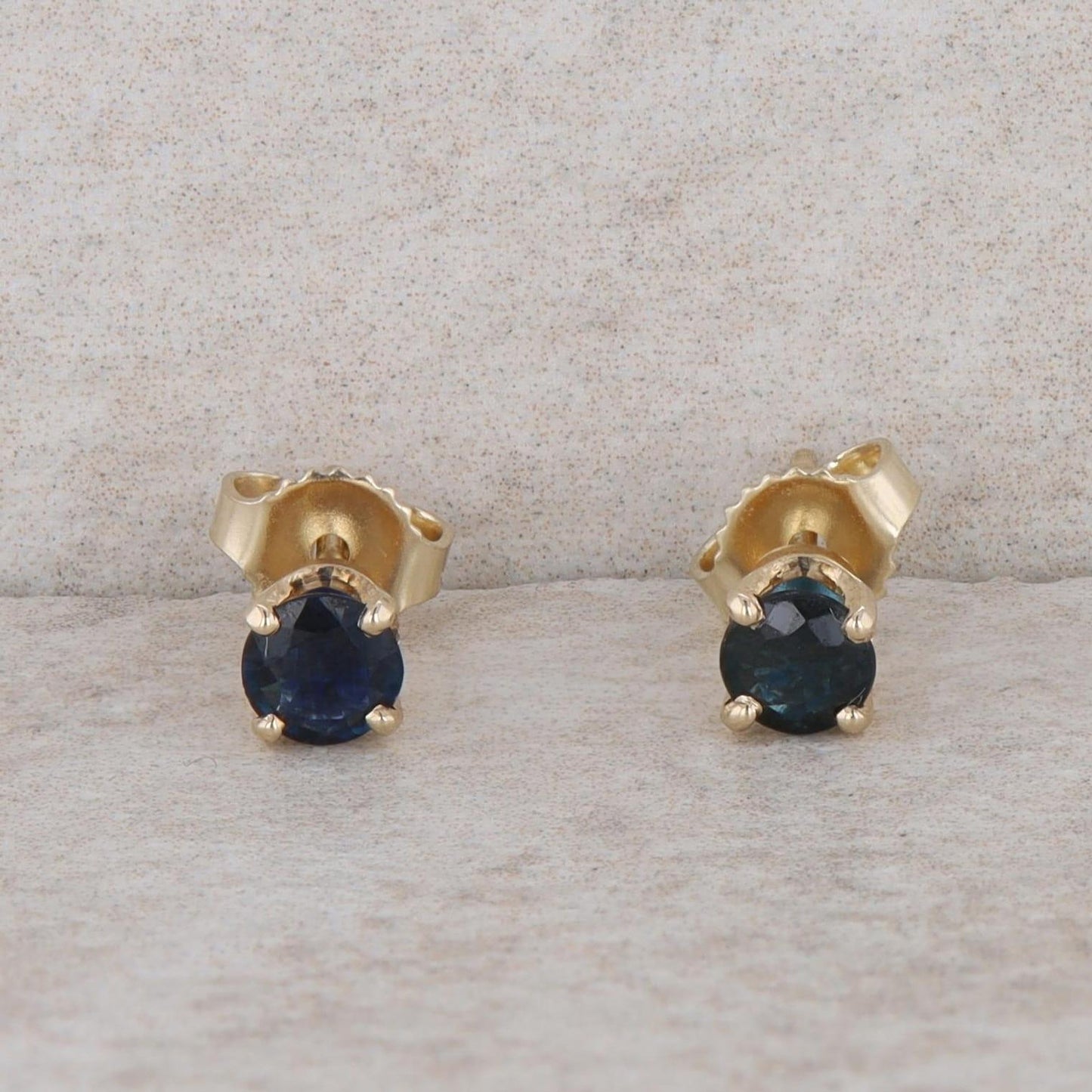 14k Yellow Gold Round Sapphire Stud Earrings + Diamond Halo Earring Jackets