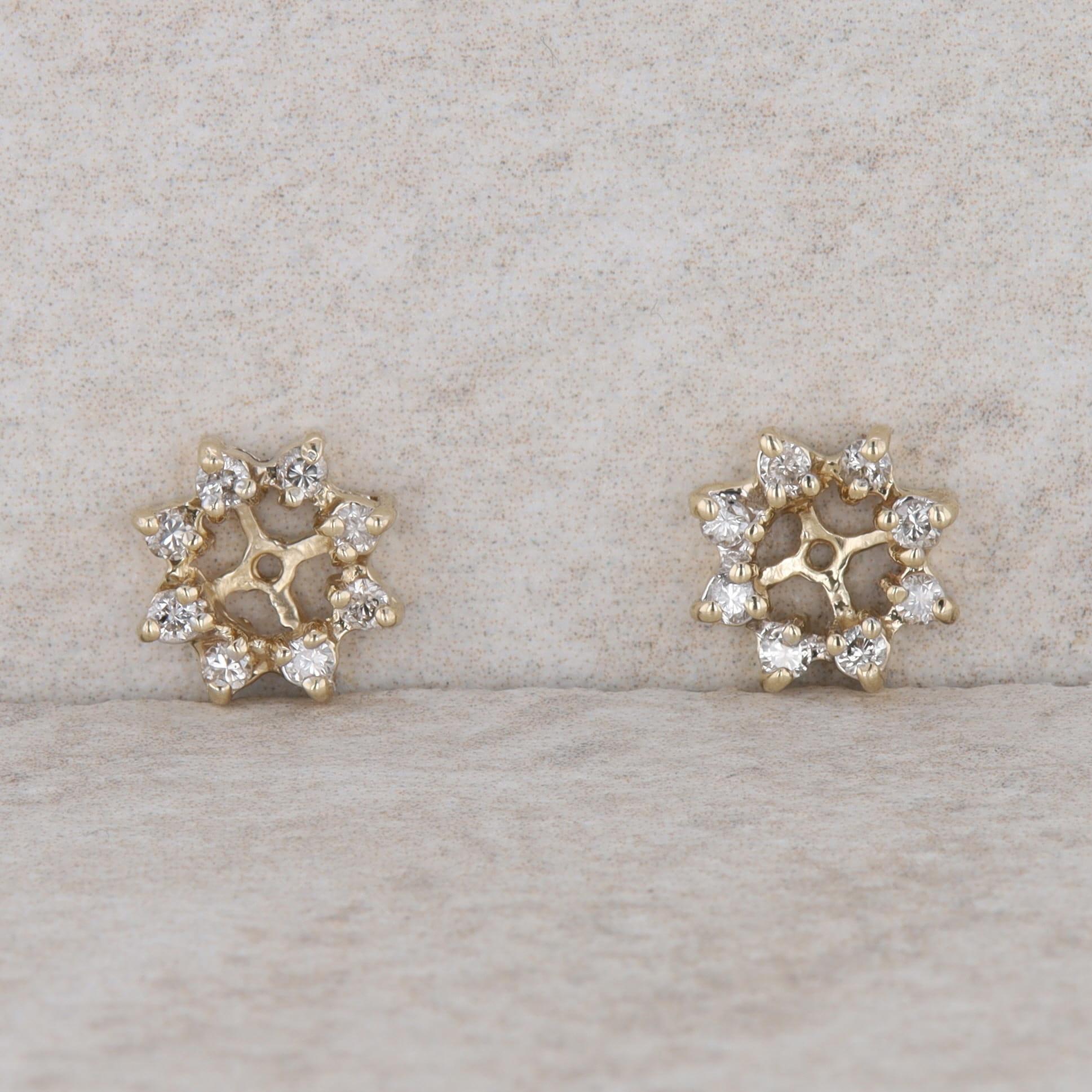 14k Yellow Gold Round Sapphire Stud Earrings + Diamond Halo Earring Jackets