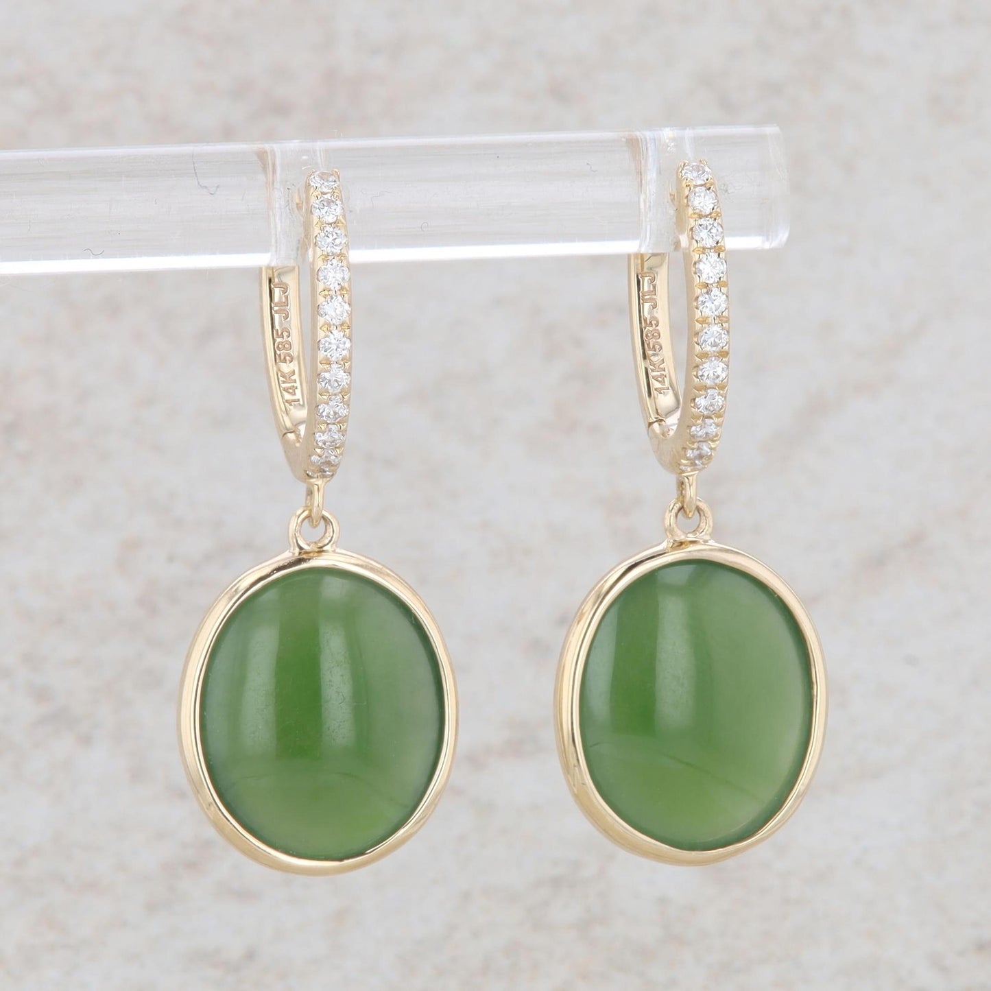 14k Yellow Gold Jade and Diamond Dangle Earrings