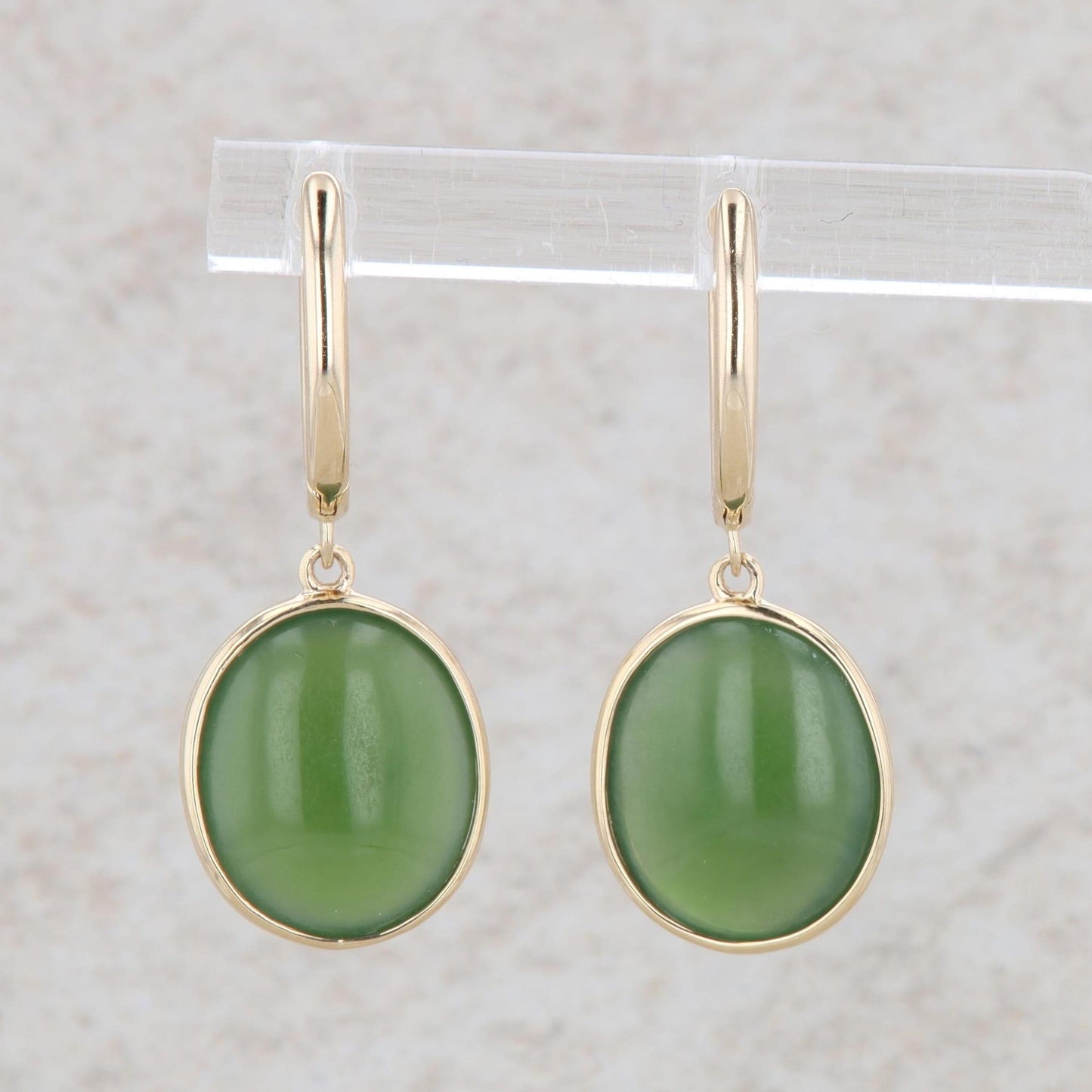 14k Yellow Gold Jade and Diamond Dangle Earrings