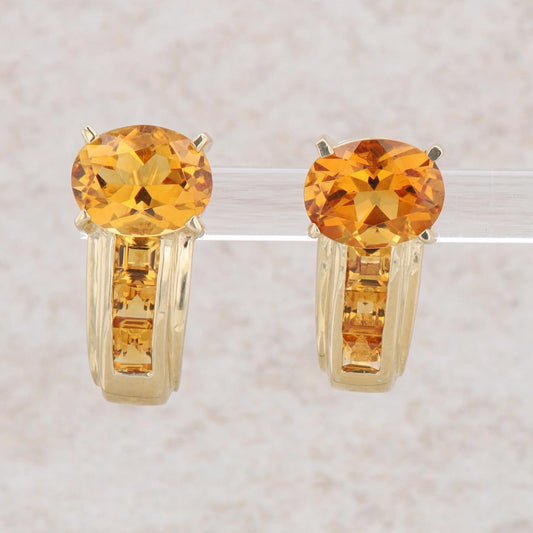 14k Yellow Gold Citrine Oval and Princess Cut Dangle Earrings