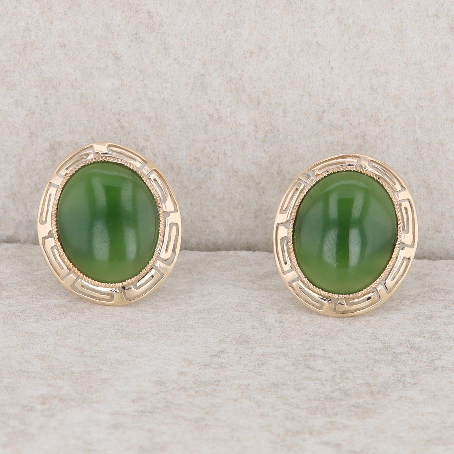 14k Yellow Gold Nephrite Jade Cabochon Earrings